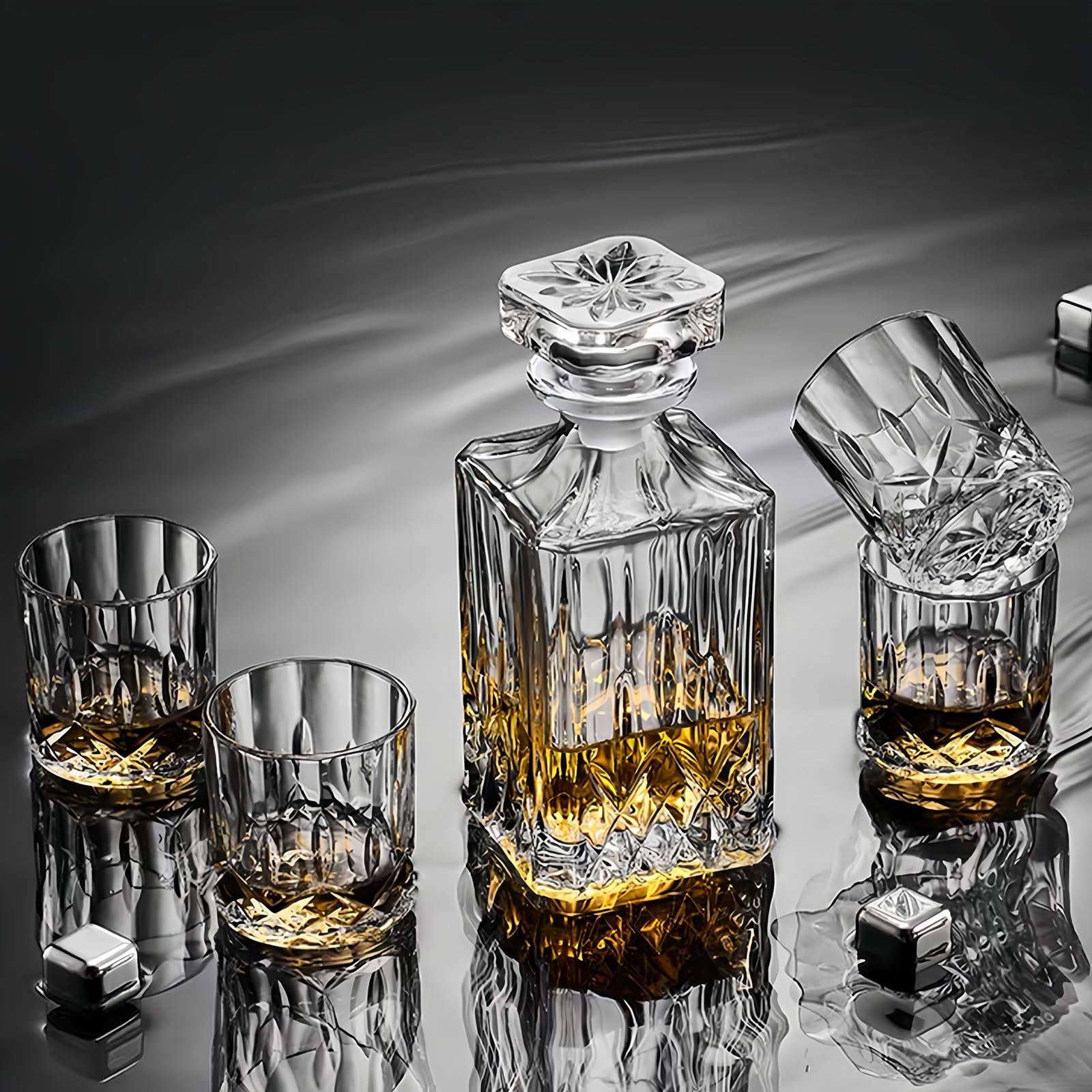 Premium Whiskey Decanter Set with 6 Old Fashioned Glasses - Elegant Scotch, Rum & Bourbon Barware for Home Entertaining & Gifting
