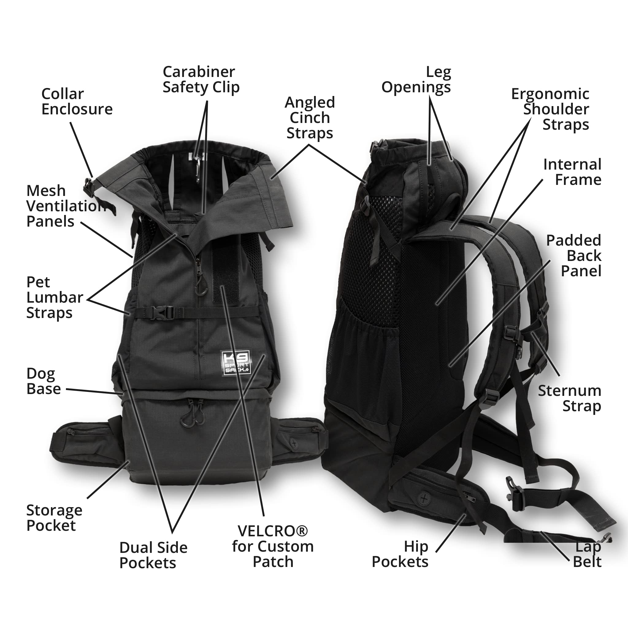 K9 Sport Sack Knavigate - Adjustable Front Facing Dog Carrier Backpack for Small to Large Dogs | Veterinarian Approved Pet Carrier | X-Small Size in Midnight Black | Perfect for Hiking, Travel & Outdoor Adventures with Your Dog