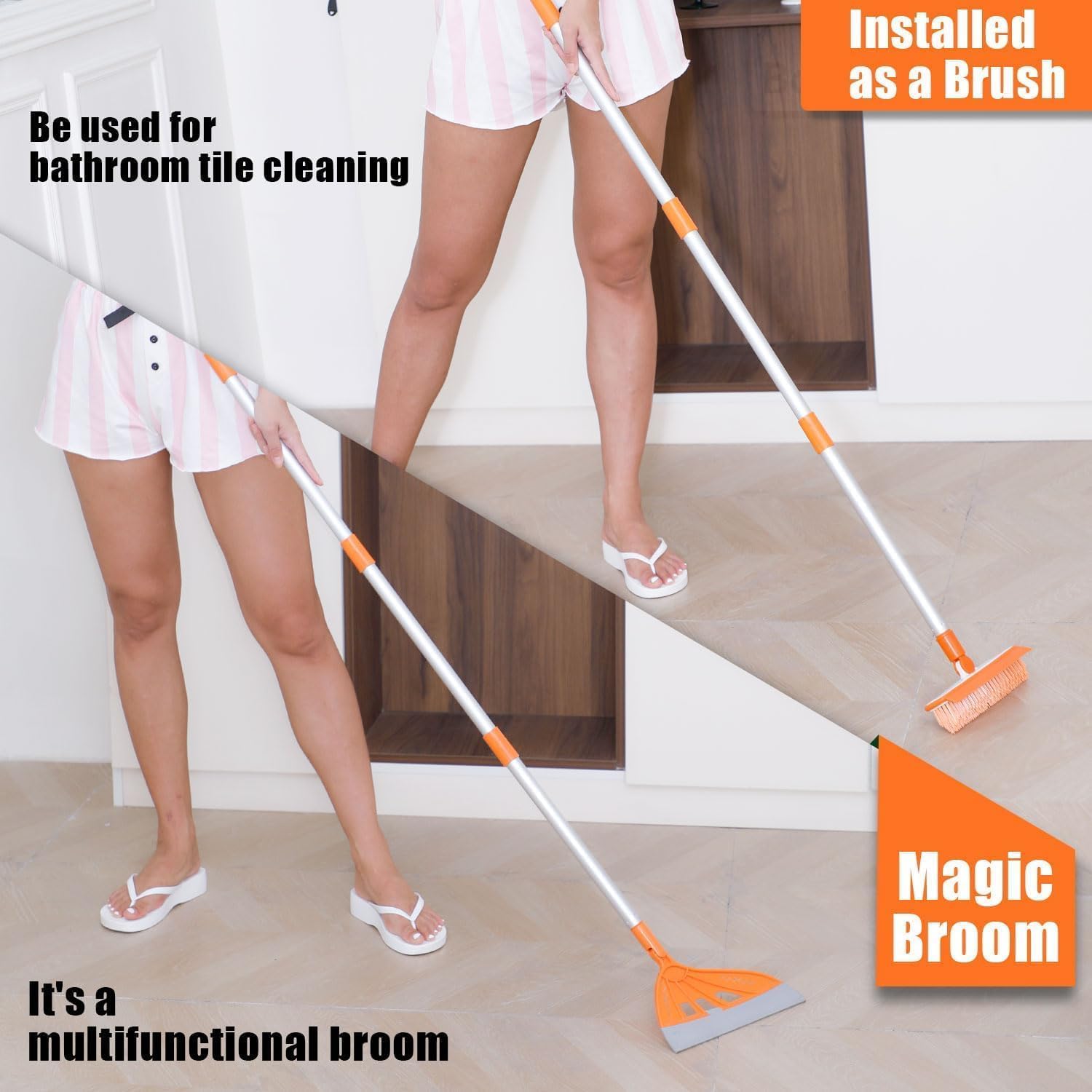 Magic Air Broom - 2-in-1 Silicone Floor Cleaner with V-Shape Brush for Pet Hair & Spills - Home & Office Use