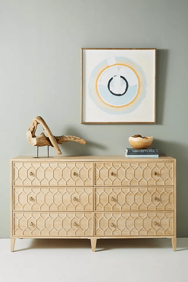 Handcrafted Carved Textured Trellis 6-Drawer Wooden Dresser - Perfect for Bedroom Storage & Farmhouse Decor