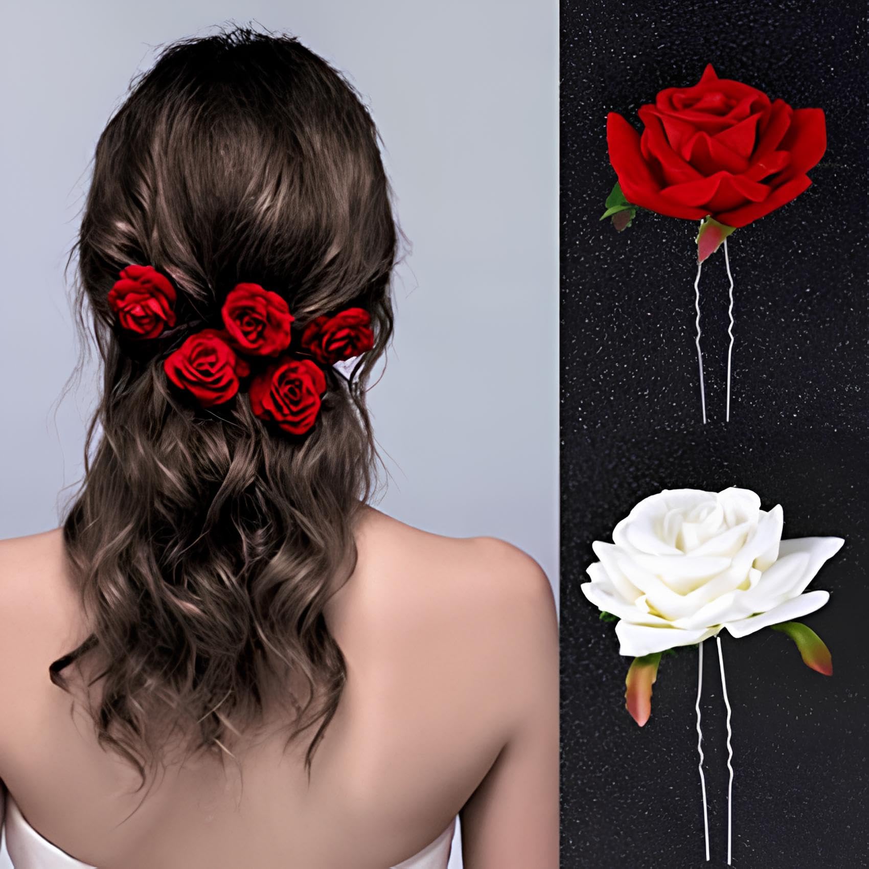 SUKAINA TRENDS Velvet Rose Hair Pins for Women - Bridal Hair Accessories Set (4 Pieces, White) | Perfect for Weddings, Baby Showers, Parties & Special Occasions
