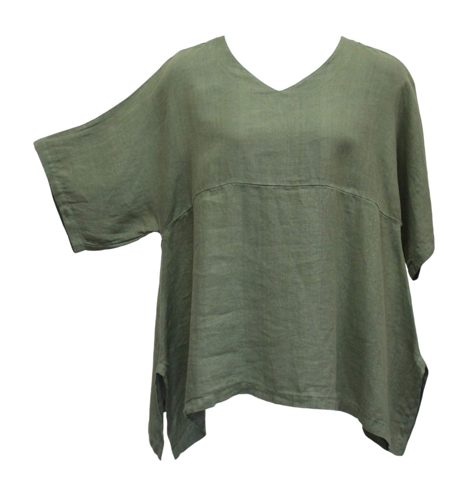 Women's Oversized Linen Kimono Tunic - Martini Olive Green Boho Beach Cover Up for Summer Vacation & Lounge Wear