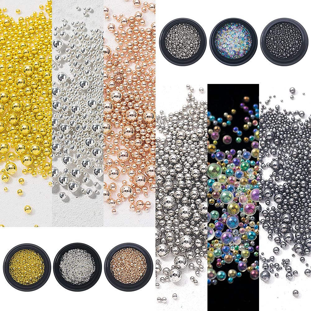 6 Boxes Nail Art Beads Kit - Gold Silver Rose Gold Metal Balls & Steel Caviar Beads for DIY Nail Design, Manicure, Crafts & Home Decoration | Perfect for Professional Salons, Bridal Nails & Gift Making
