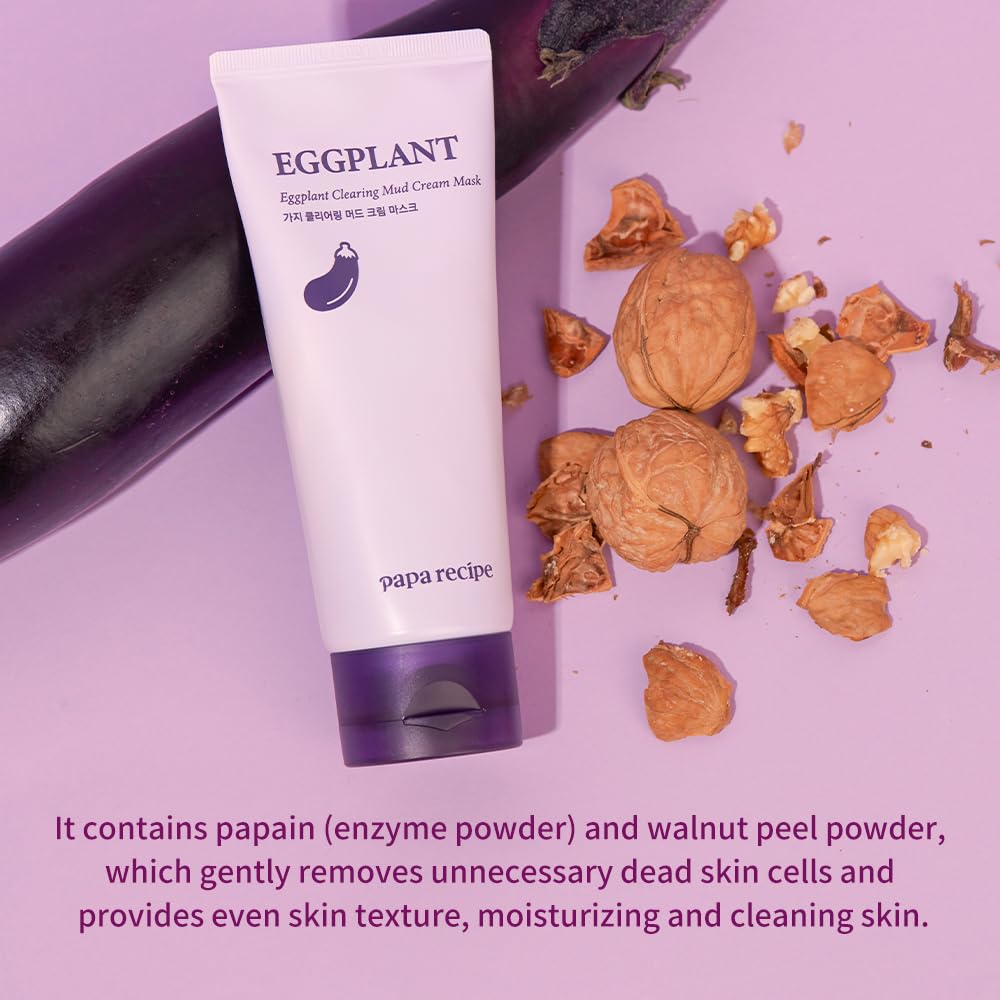 Papa Recipe Eggplant Mud Cream Mask - Hydrating Wash Off Face Pack, Pore Cleansing Exfoliator | Korean Skin Care for Men & Women (100ml/3.38 fl oz) | Deep Cleansing for Oily & Acne-Prone Skin, Spa Day Essential