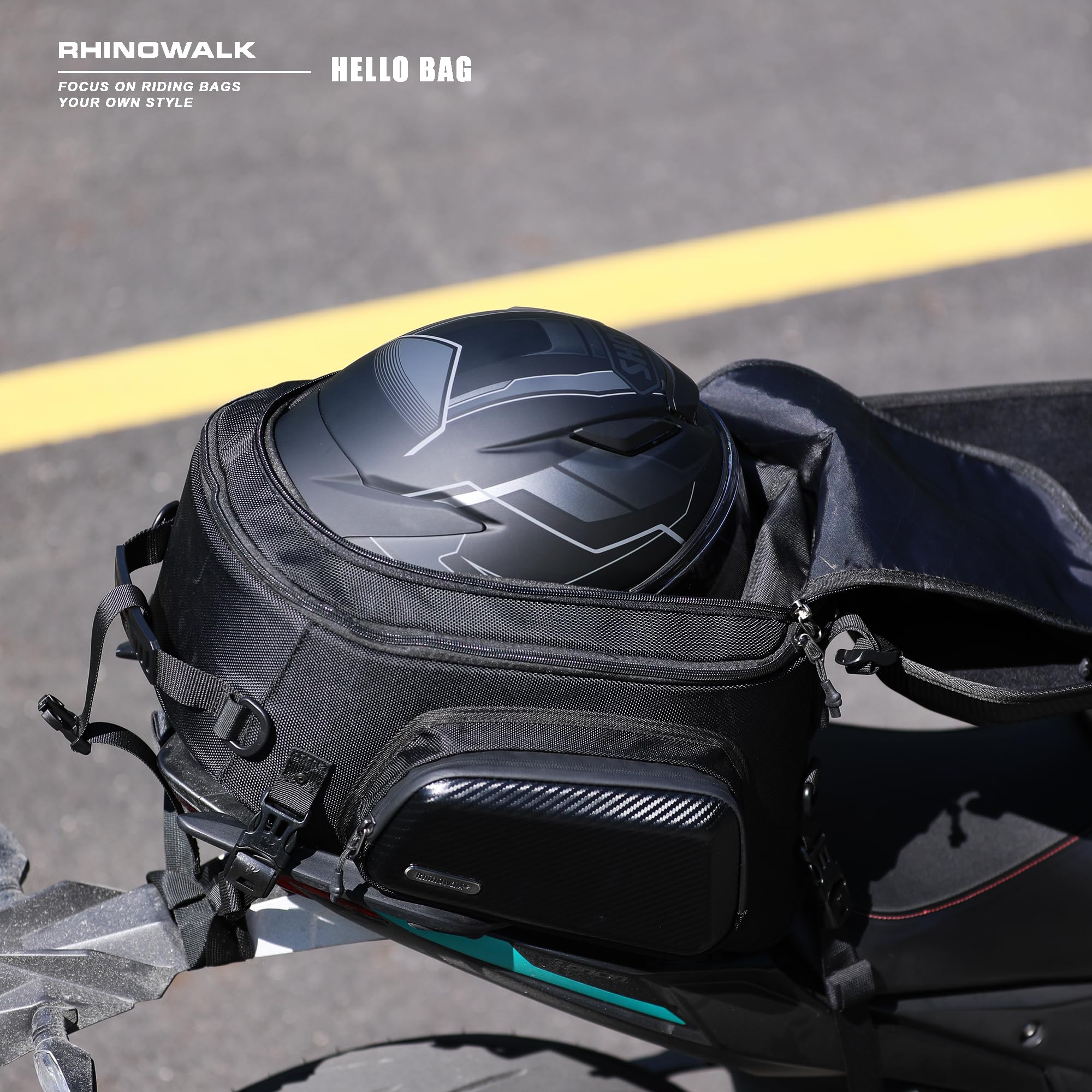 Rhinowalk Motorcycle Tail Bag - 23-35L Expandable Waterproof Hard Shell Rear Seat Bag for Helmet & Luggage Storage | Perfect for Commuting, Touring & Adventure Riding