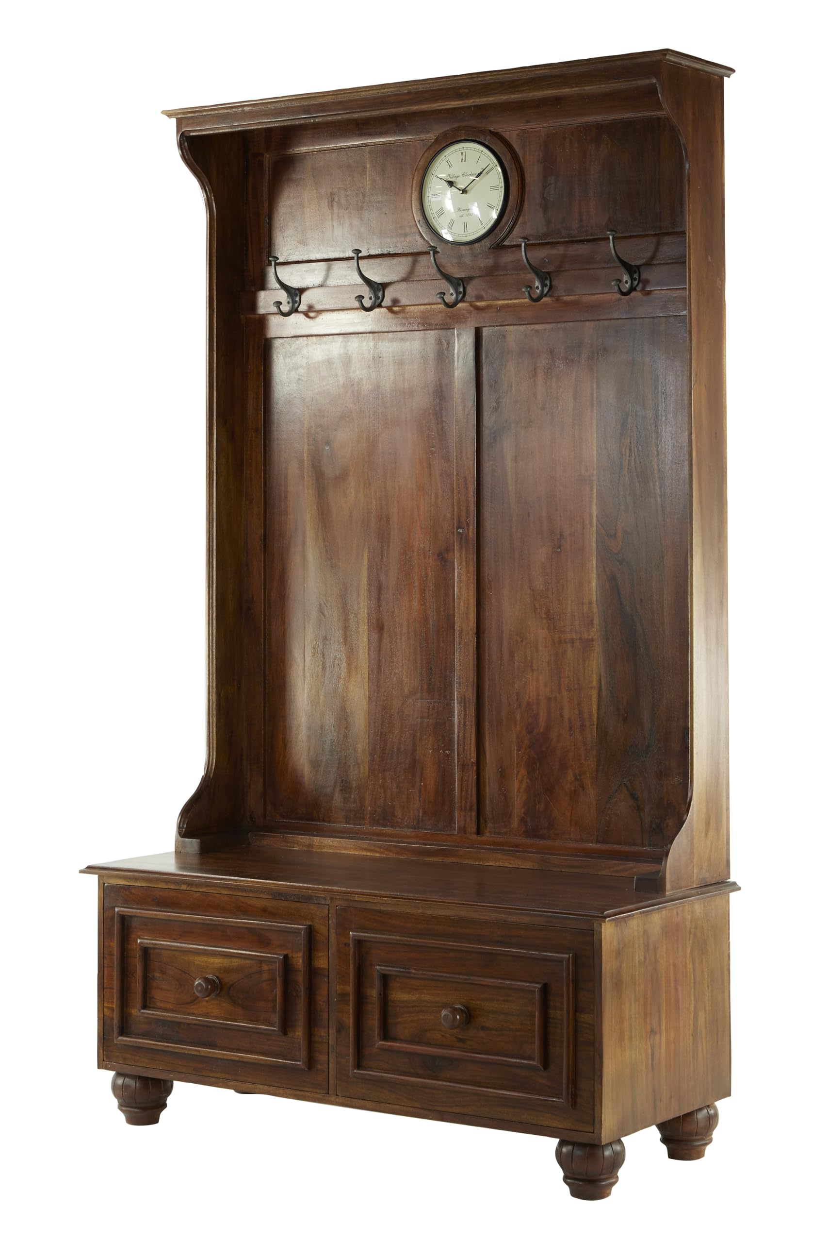 Deco 79 Wooden Coat Rack with Clock & 8 Hooks - 46