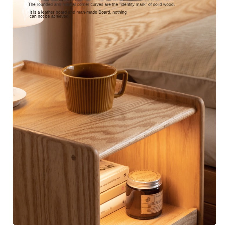 Solid Wood Ultra Narrow Nightstand - Oak, Rubber, Cherry - Perfect for Small Bedrooms, Apartments & Tight Spaces