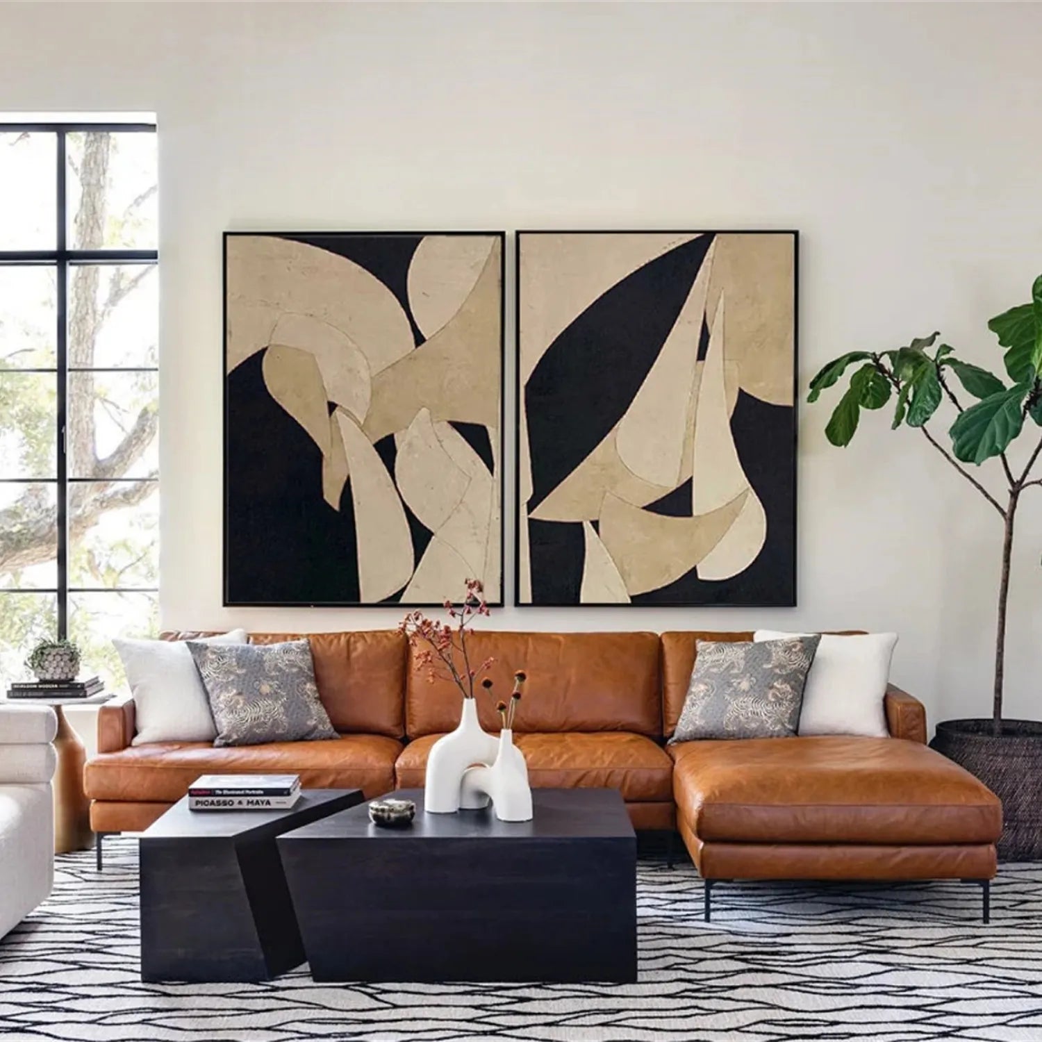 Abstract Tranquility Set of 2 Wall Art Paintings - Modern Minimalist Canvas Prints for Living Room, Bedroom & Office Decor #WS152