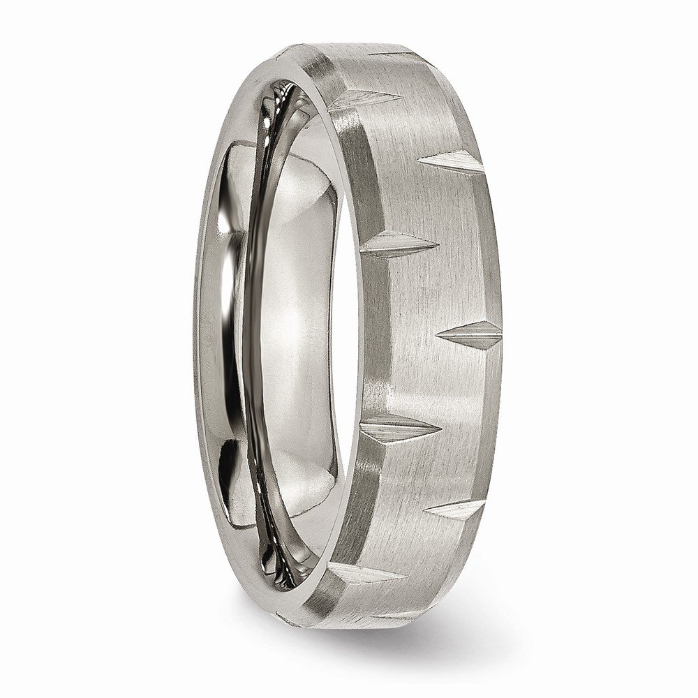 Solid Titanium Beveled Edge Notched 6mm Matte Brushed Finish Wedding Band Ring for Men - Durable & Comfortable Titanium Wedding Ring for Everyday Wear, Anniversary, and Special Occasions
