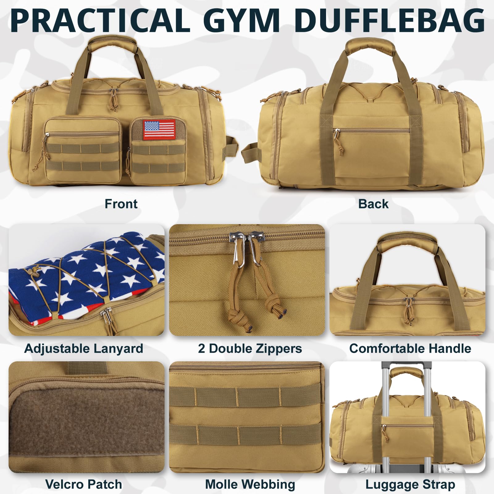 50L Large Tactical Gym Bag for Men & Women - 3-in-1 Sports Duffle Bag with Shoe Compartment, Water Resistant Travel Backpack for Gym, Workout, Travel & Weekend Getaways | Perfect for Fitness Enthusiasts & Frequent Travelers