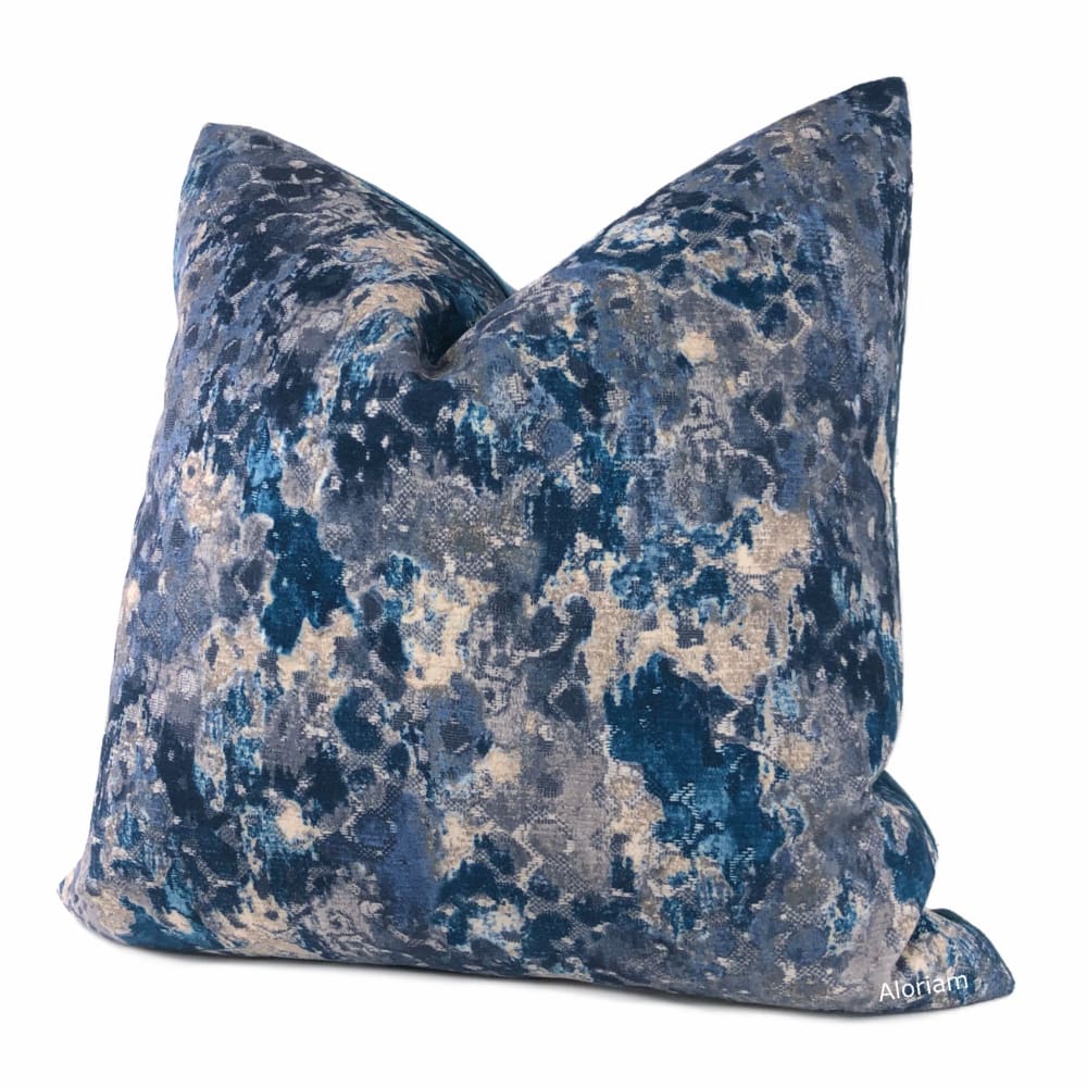 Arden Blue Gray Abstract Floral Pillow Cover - Decorative Throw Pillow Case for Sofa, Bed & Home Decor - 18x18 Inches