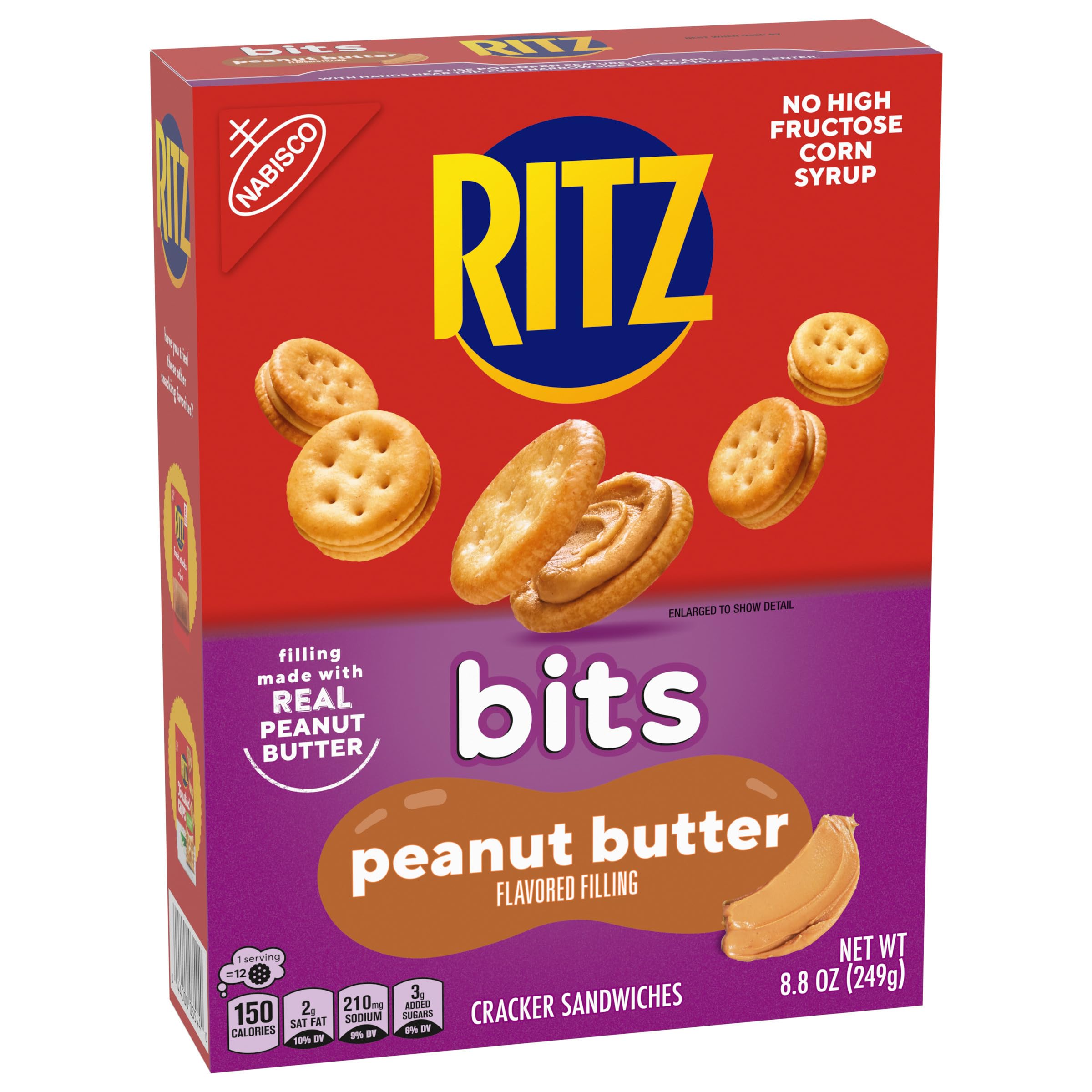 RITZ Bits Peanut Butter Sandwich Crackers - Crunchy Snack for Kids & Adults - 8.8 oz Pack - Perfect for School Lunches, Office Snacks & On-the-Go Treats