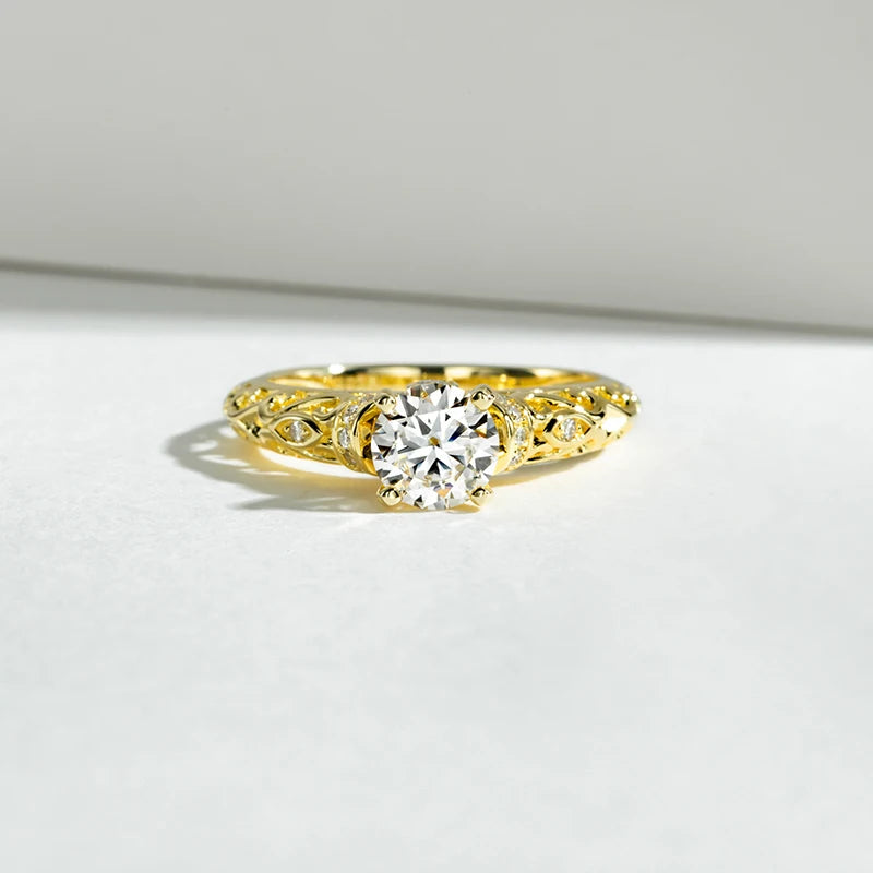 1 Carat Moissanite Engagement Ring for Women - 925 Sterling Silver Yellow Gold Plated Wedding Band, Anniversary Gift for Her - Perfect for Proposals, Bridal Jewelry & Special Occasions