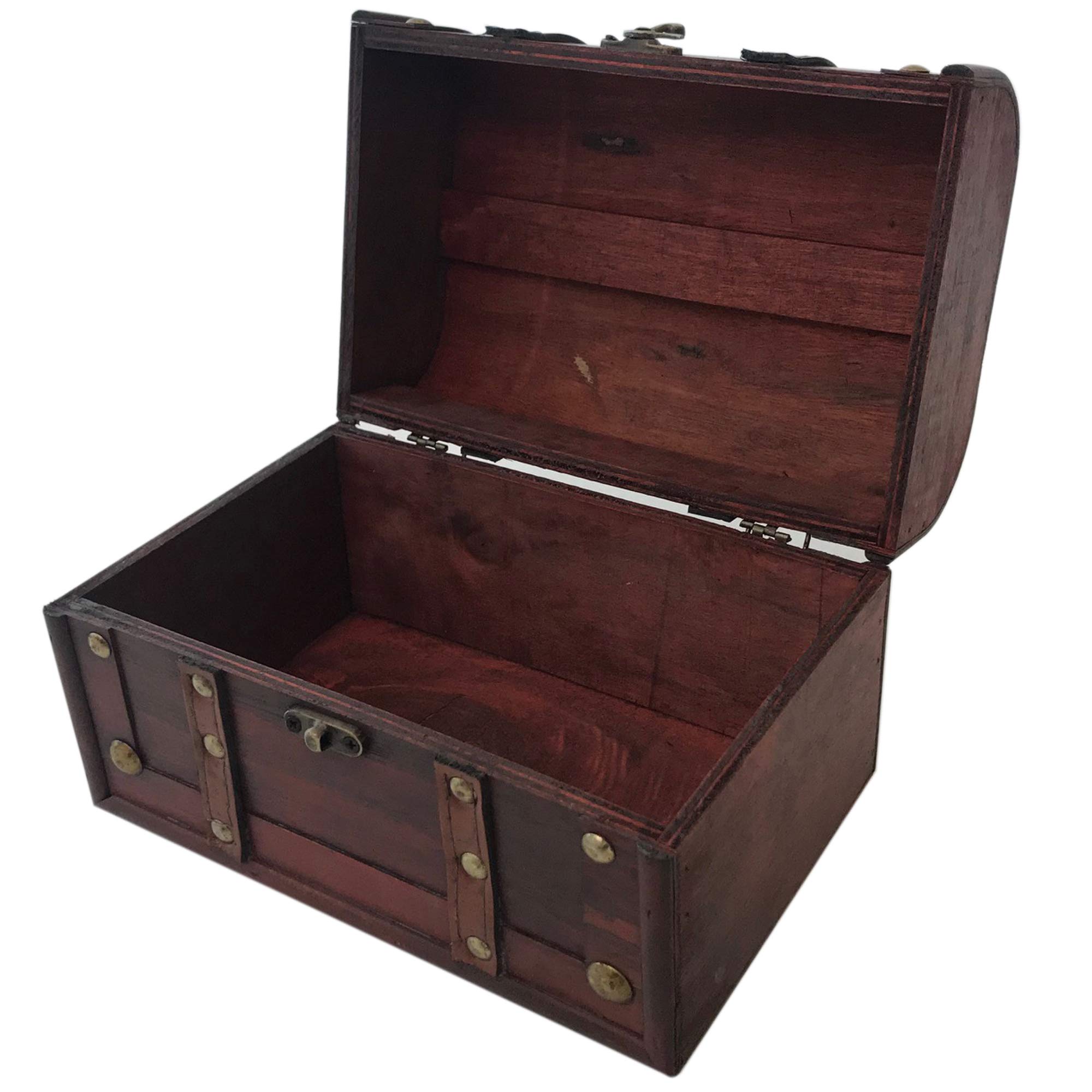 Handcrafted Wooden Treasure Chest with Leather Accents - Decorative Storage Box with Lock & Lid for Home Décor, Jewelry, Keepsakes & Small Valuables - Perfect for Bedroom, Living Room & Office Organization