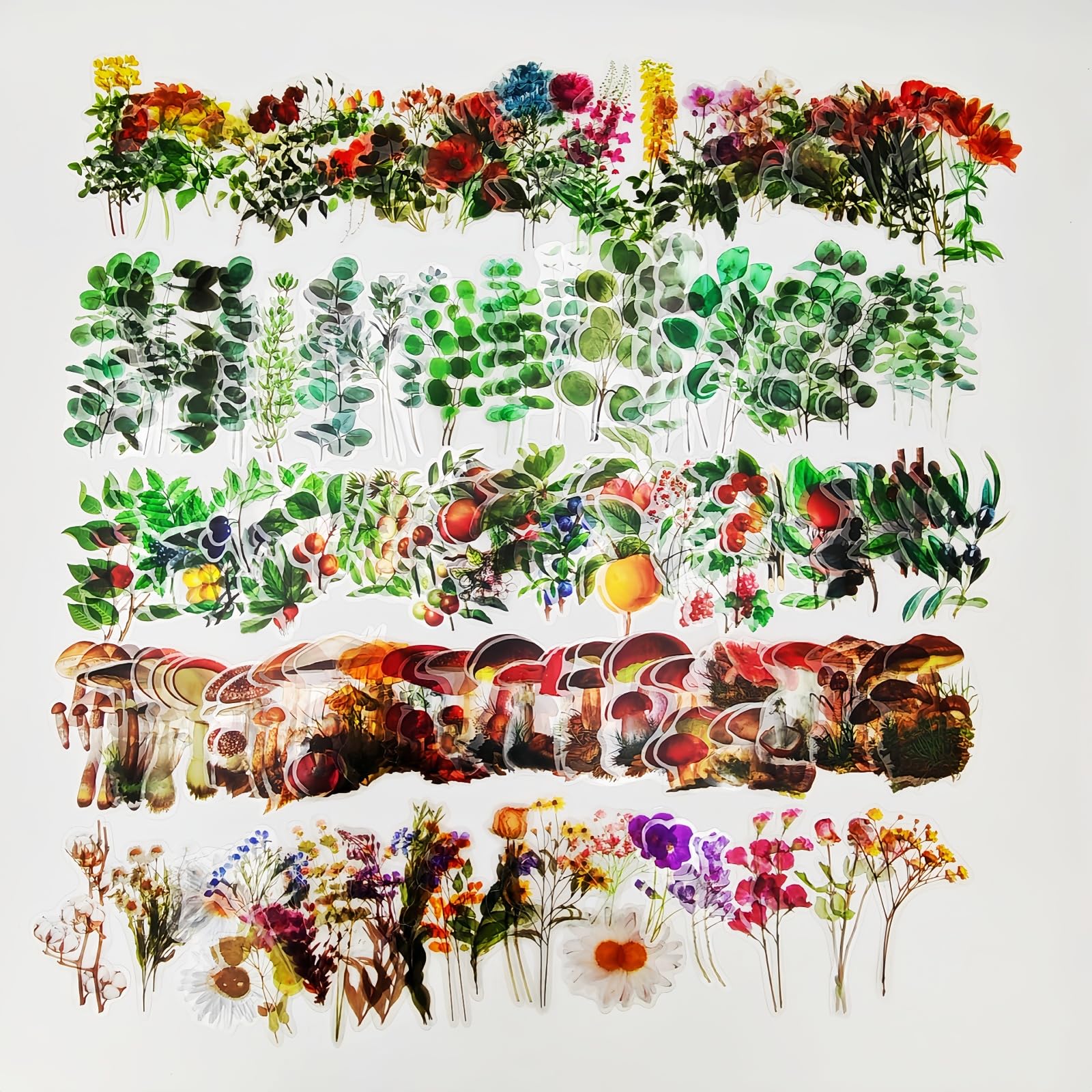 200PCS Flower Eucalyptus Plant Stickers Set - PET Transparent Waterproof Decals for DIY Crafts, Scrapbooking, Bullet Journal, Planner - Perfect for Water Bottles, Phone Cases, Laptops & Home Decor