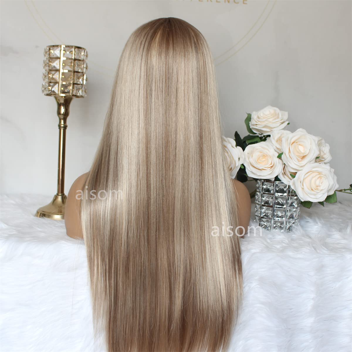 Aisom Long Straight Synthetic Wig for Women - Mixed Brown & Blonde Ombre Highlight - Perfect for Cosplay, Halloween, Daily Fashion & Hair Loss Solutions
