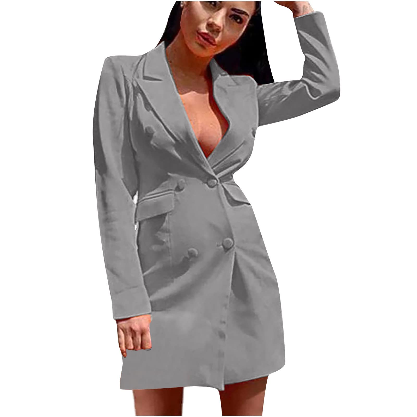 Women's Summer Sundresses 2022 - Solid Color Slim Fit Double Breasted Long Sleeve Lapel Dress | Boho Tribal Style for Beach, Vacation & Casual Wear