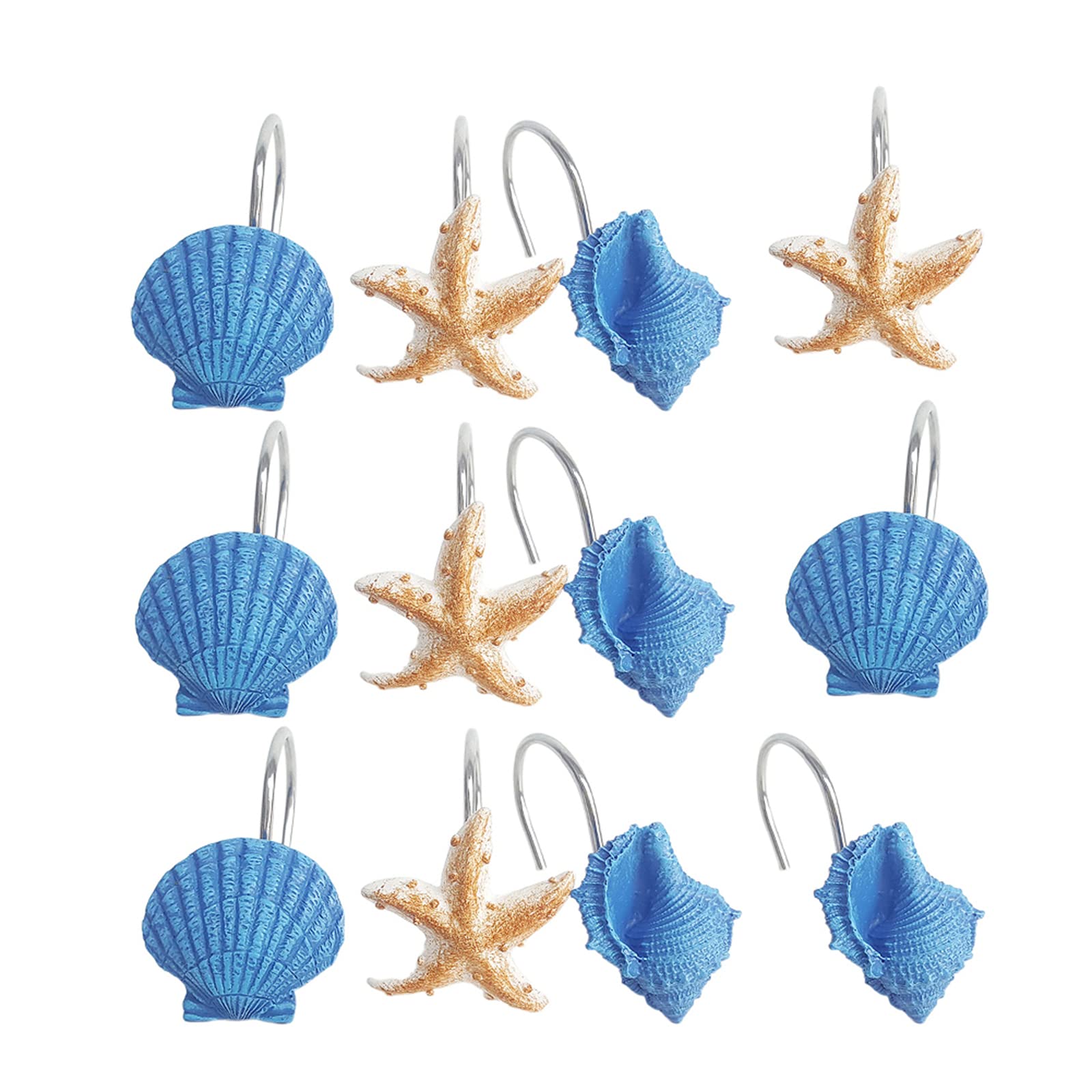 12pcs Seashell Starfish Shower Hooks - Bathroom & Beach Decor for Home & Hotel