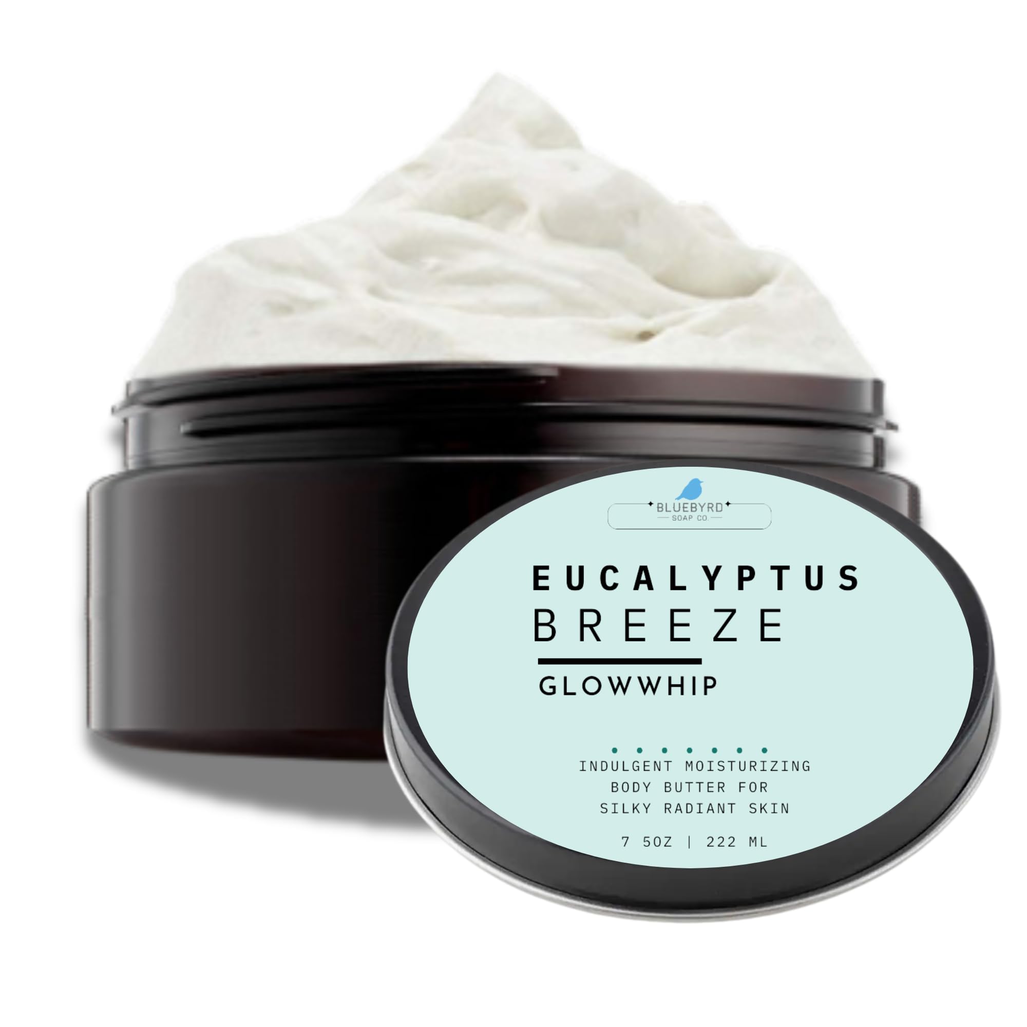 Bluebyrd Soap Co. Eucalyptus Mint Body Butter - Whipped Moisturizing Cream for Dry Skin | Non-Greasy Hand, Body & Foot Lotion for Men & Women | 8oz Jar | Perfect for Spa Nights, Post-Workout Recovery & Winter Skin Care
