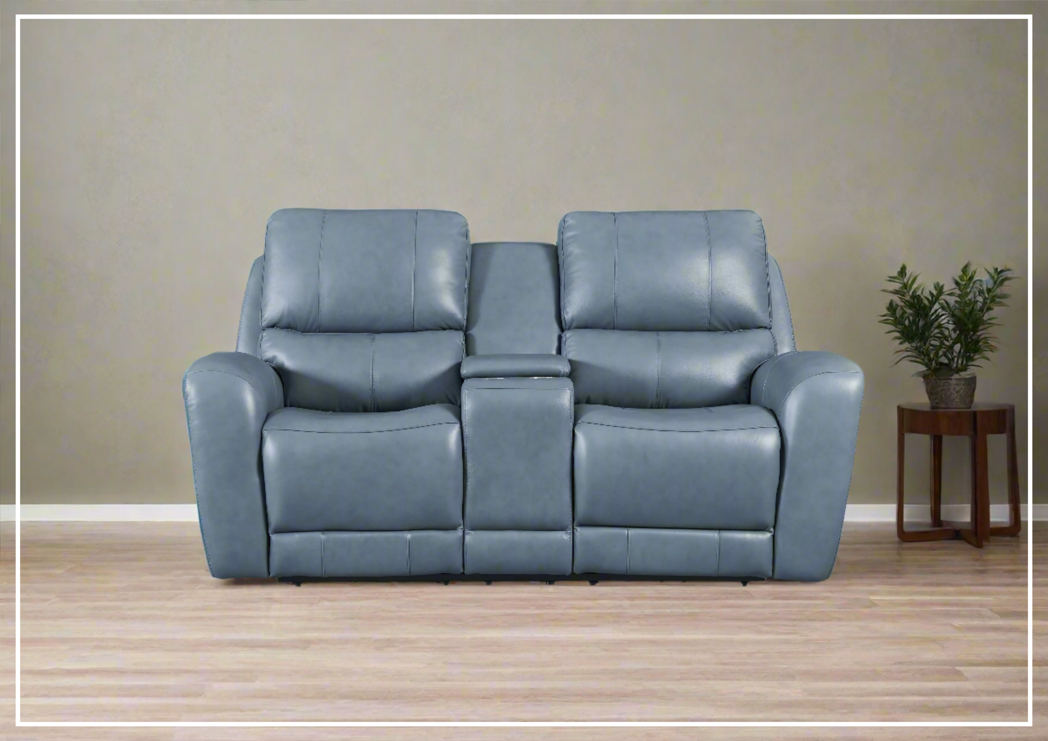 Gio Italia Home Bristol Power Reclining Leather Loveseat with Console in Blue - Modern Two-Seater Recliner Sofa for Living Room, Home Theater & Relaxation