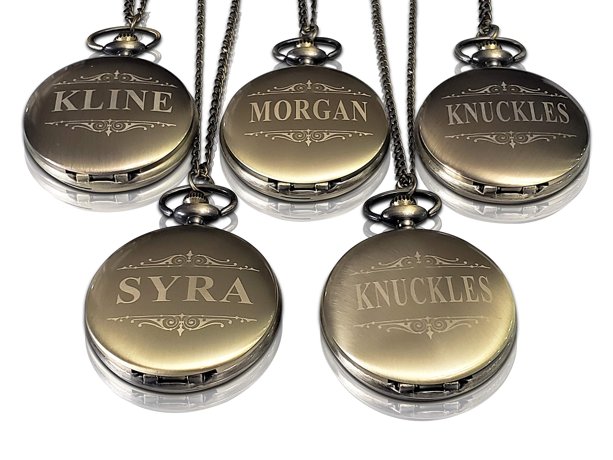 Personalized Engraved Pocket Watches for Men - 10-Piece Set with Chain, Gift Box - Perfect for Groomsmen Wedding Gifts, Anniversary & Special Occasions - Available in 4 Classic Colors (Gold, Silver, Rose Gold, Black)