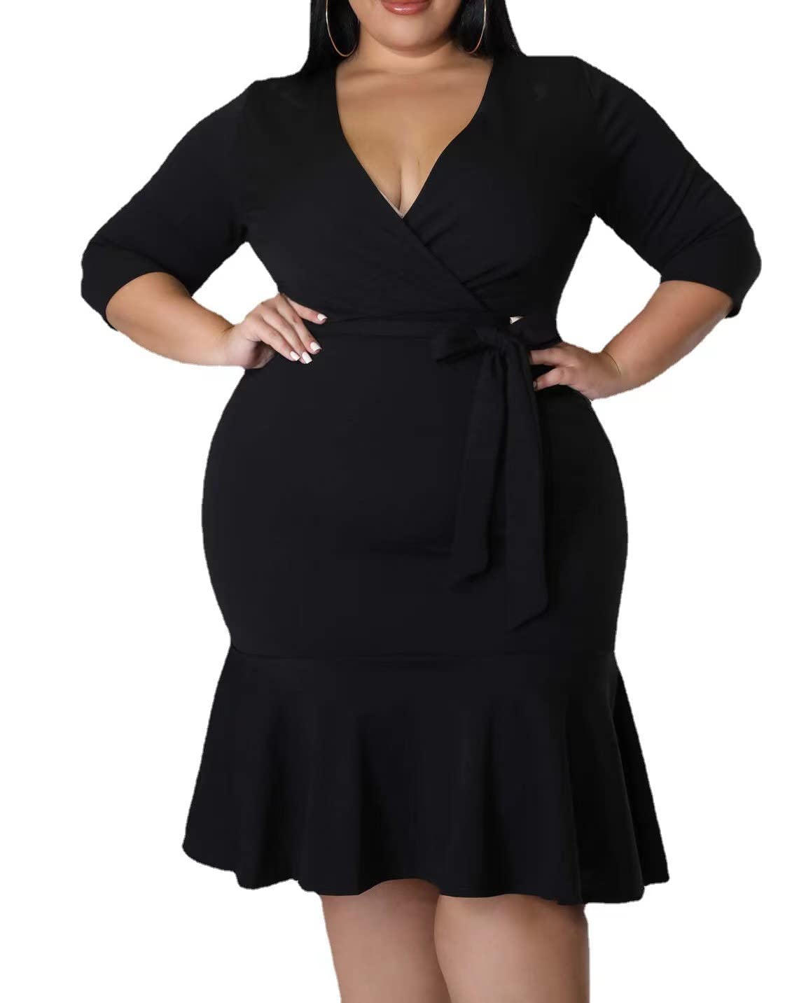 Plus Size Women's Mini Sundress - Short Sleeve V-Neck Ruffle Hem Casual Dress for Summer, Wedding Guest & Cocktail Party | Beach Vacation, Date Night, Outdoor Brunch