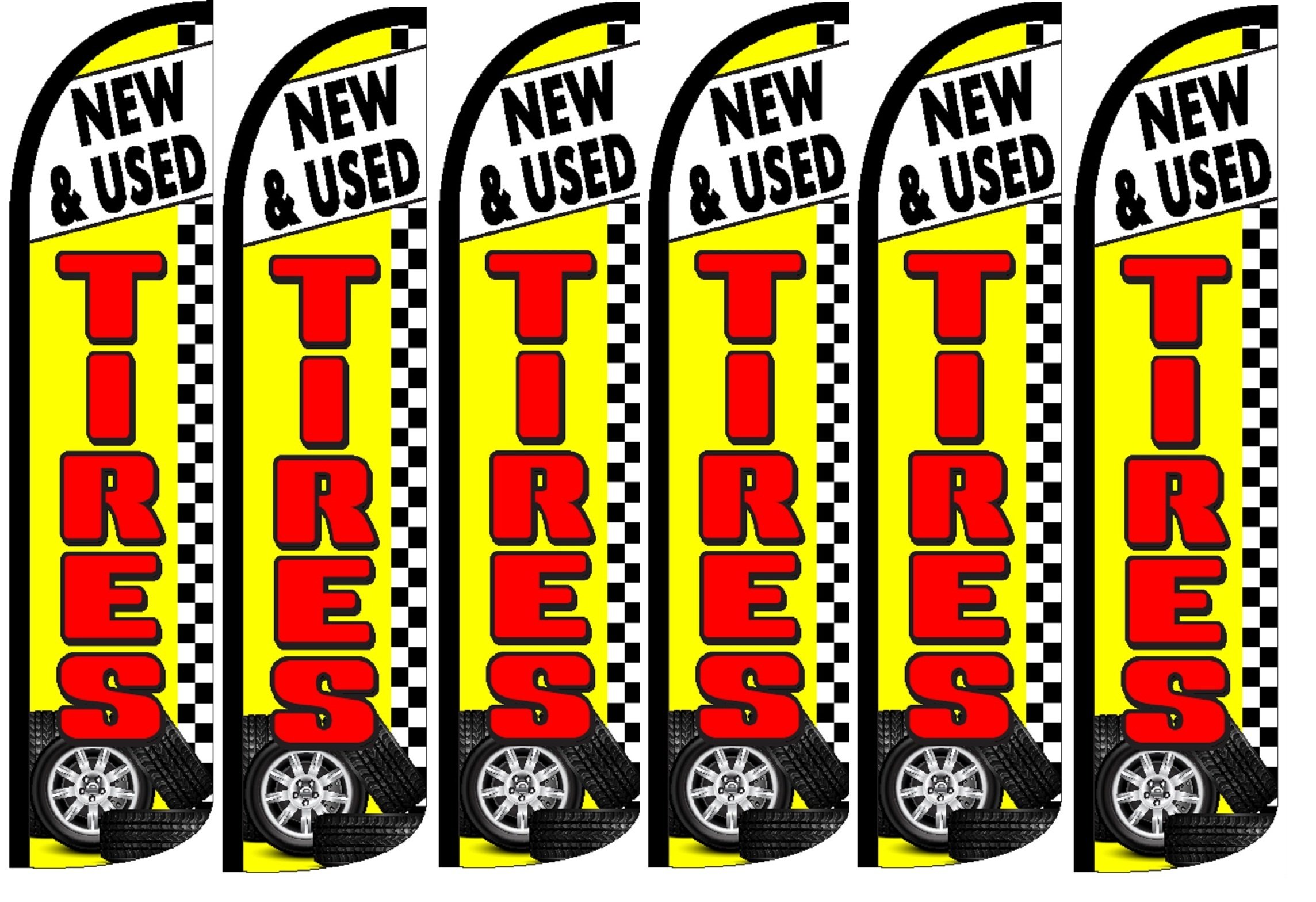 OnPoint Wares New & Used Tires King Flag - Pack of 6 (Hardware Not Included) | Durable Car & Truck Tire Flags for Off-Road Vehicles, RVs & Trailers - Perfect for Racing Events, Car Shows & Outdoor Adventures