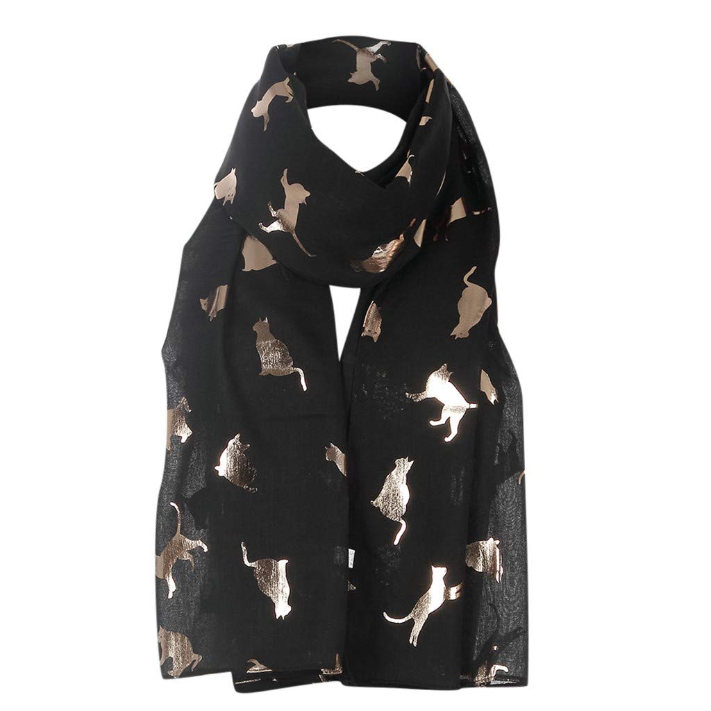 Printed Fashion Shawl Scarf for Women & Men - Soft Silk Travel Wrap with Foil Design - Elegant Head Scarf & Neck Wrap Accessory (Black, One Size) - Perfect for Travel, Parties, and Everyday Fashion