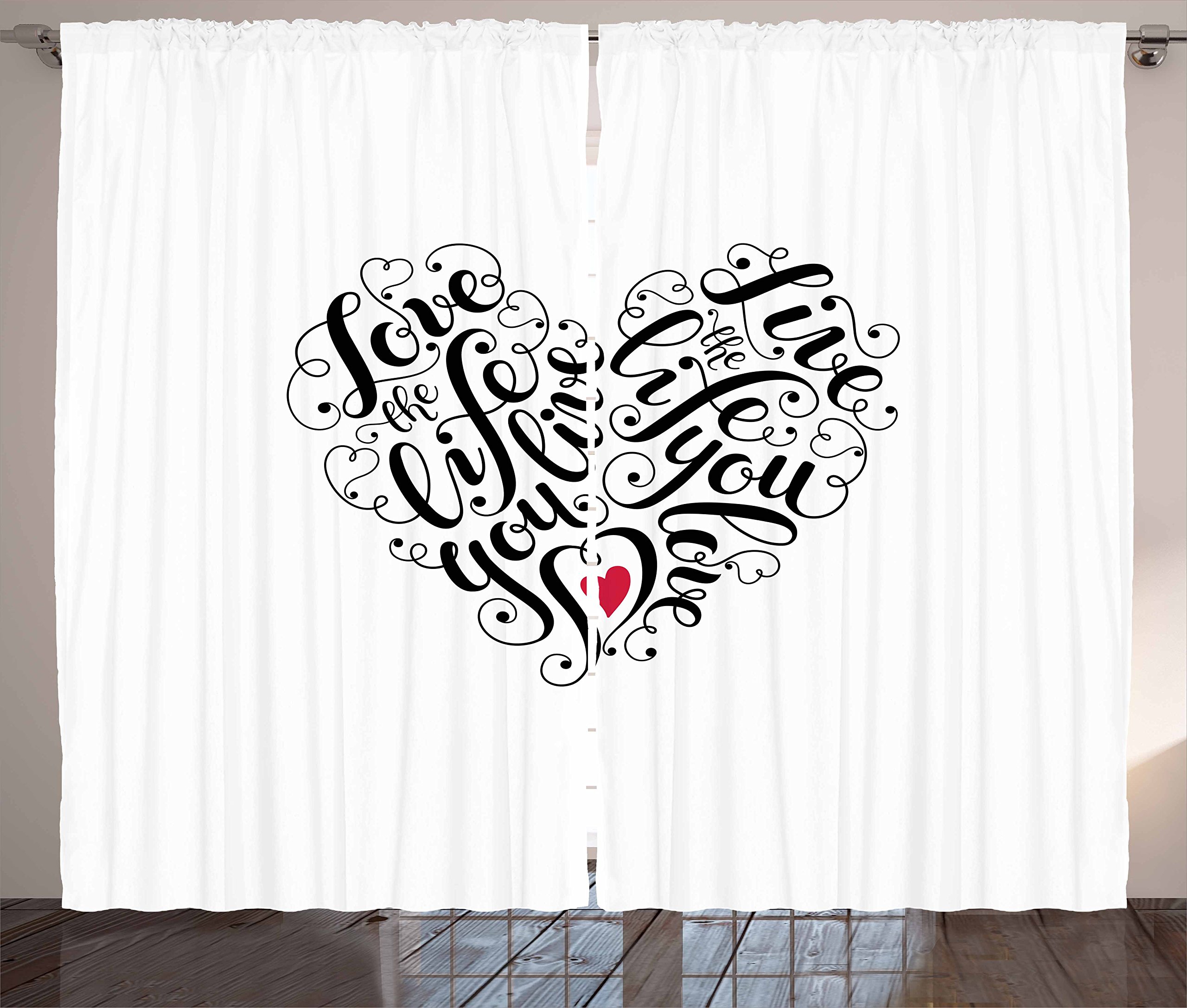 Ambesonne Love Curtains - Heart-Shaped Positive Words Valentine's Day Romantic Window Drapes, 2 Panels Set 108x84 Inches, Dark Coral & White - Perfect for Bedroom, Living Room & Romantic Decor