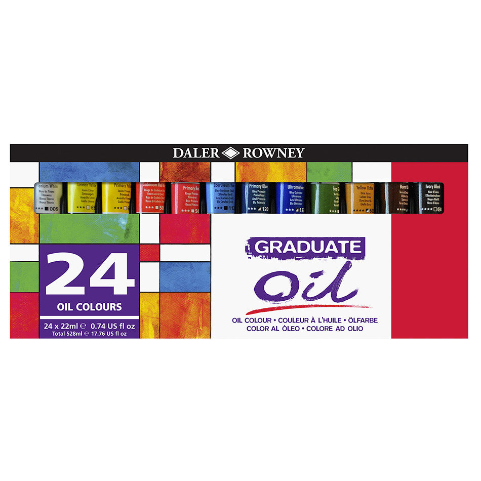Daler Rowney Graduate Oil Paint Set - 24 Tubes (22ml Each) - Professional Artist Supplies for Canvas Painting & Oil Art Projects
