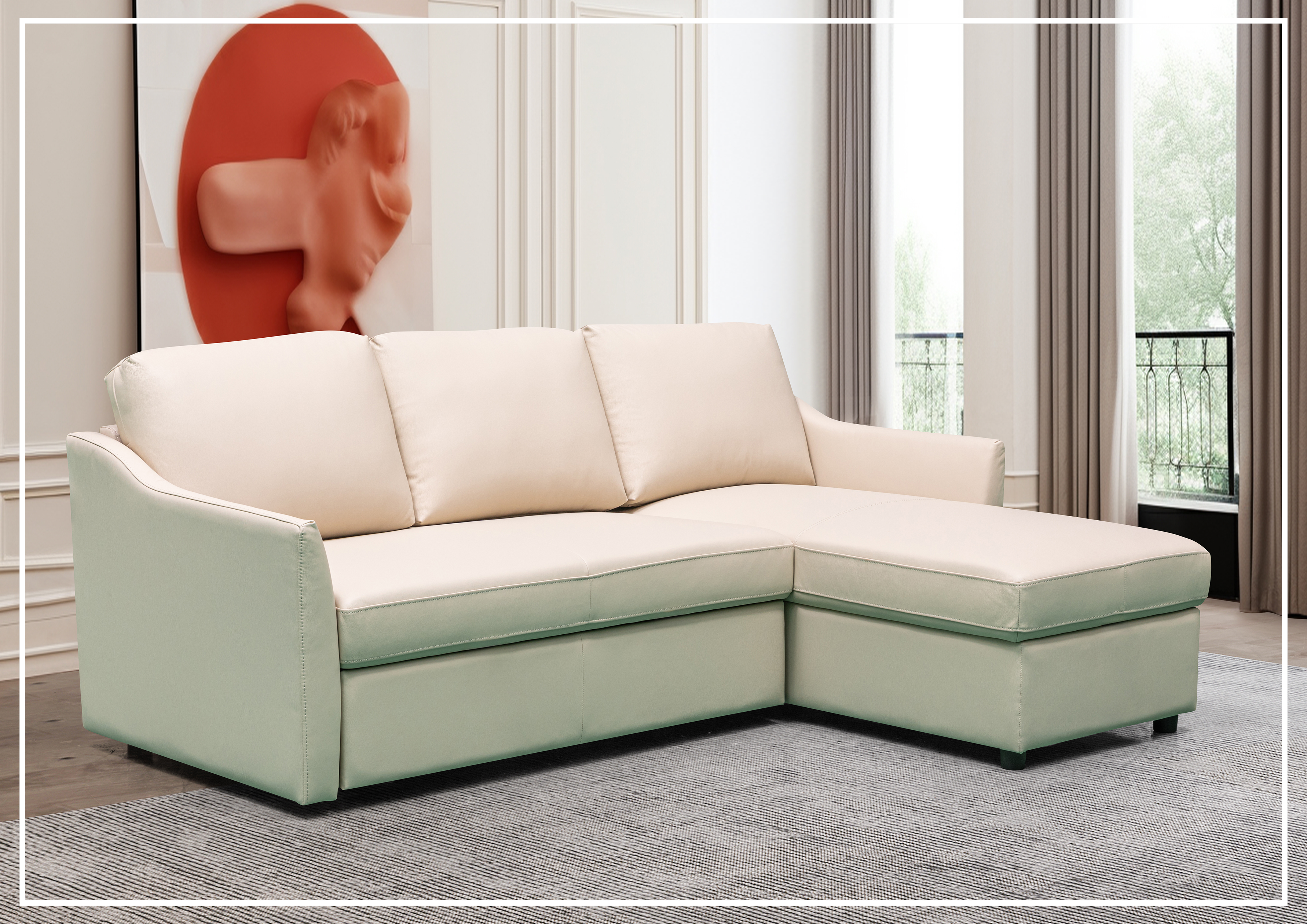 Gio Italia Merax L-Shaped Leather Full XL Sectional Sleeper Sofa with Storage Chaise - Modern Living Room Furniture for Small Spaces & Home Theater