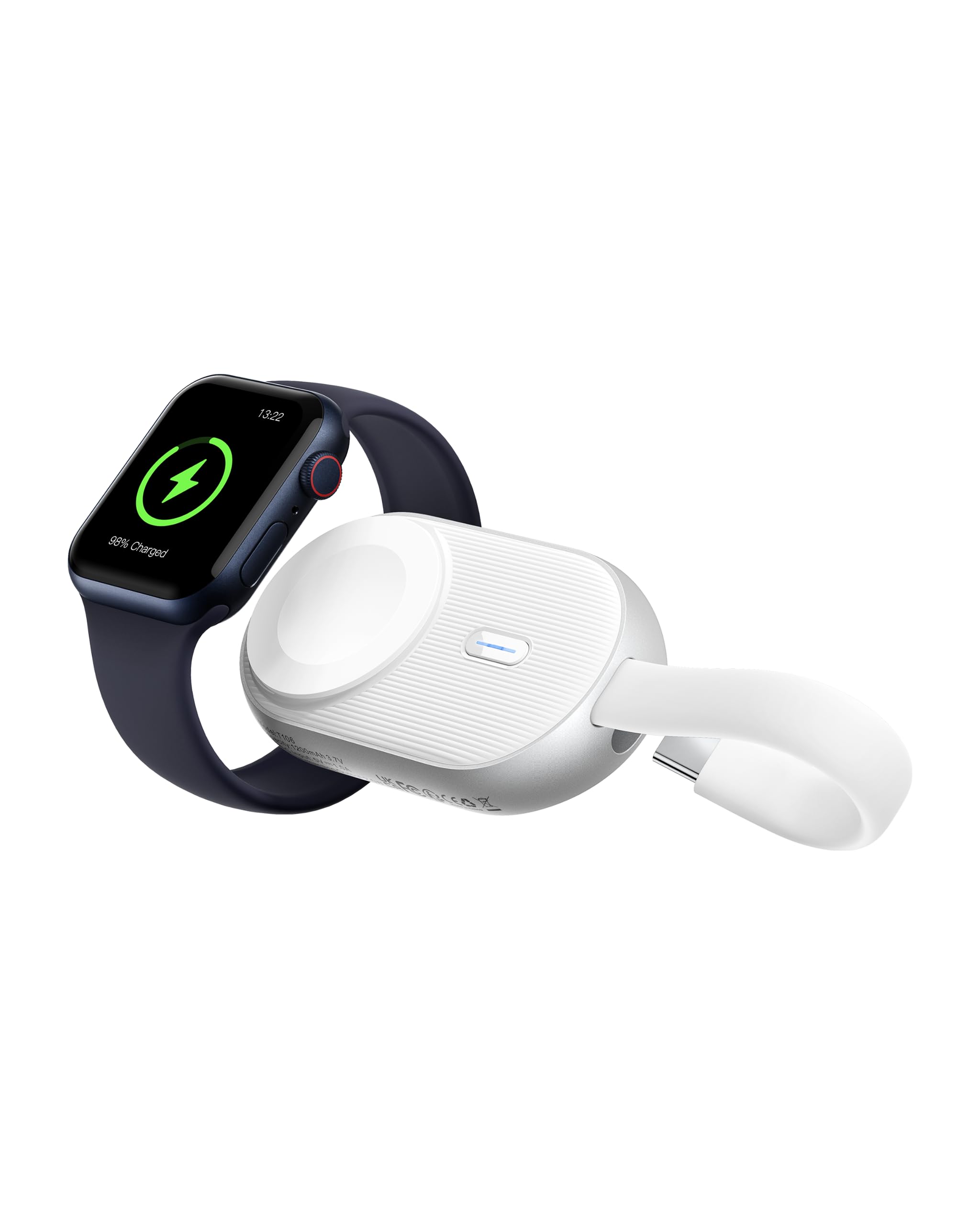 VRURC 1200mAh Magnetic Wireless Portable Charger for Apple Watch Series 8/Ultra/7/6/SE/5/4/3 - Keychain Power Bank for Travel, Gym & Daily Use (White)