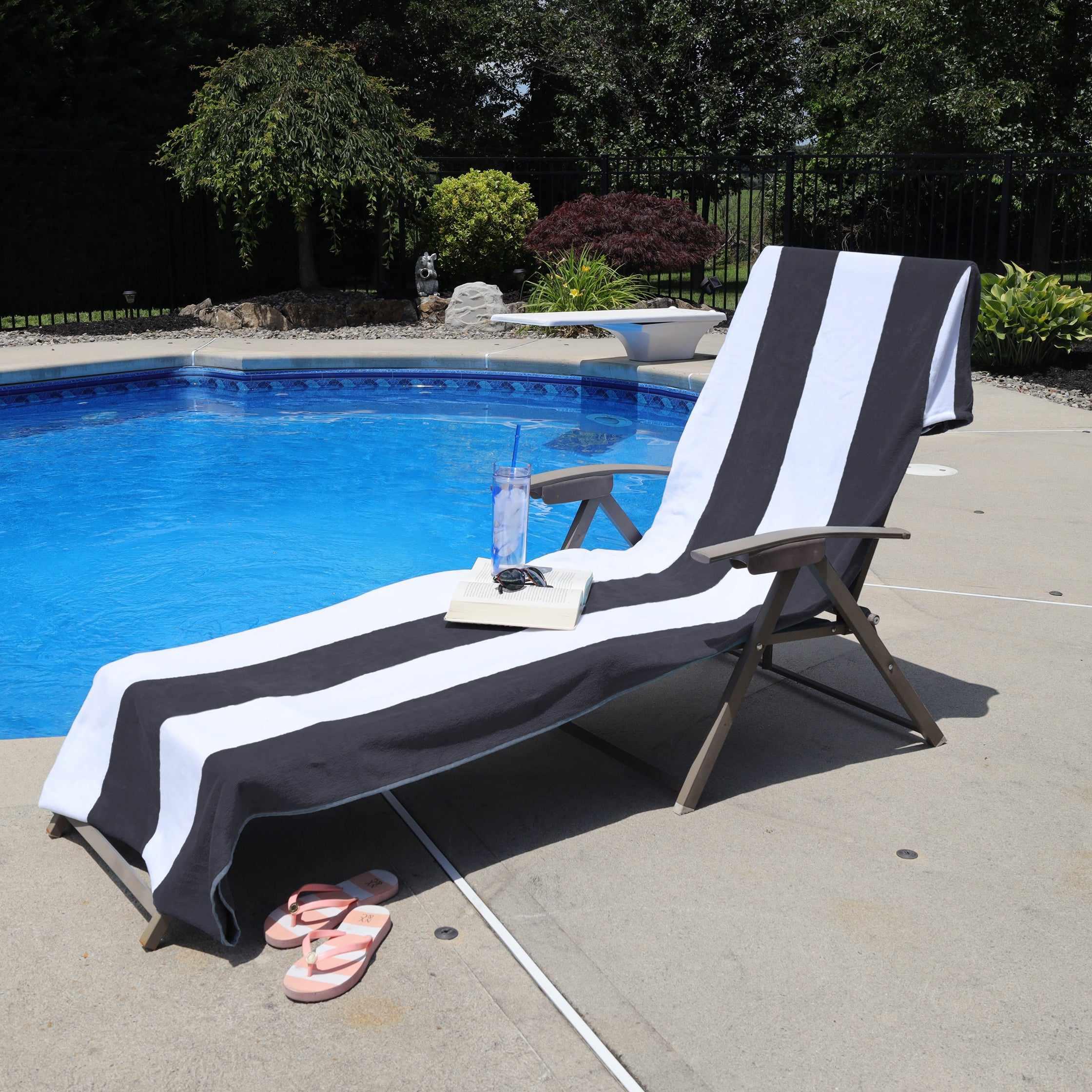Premium Cabana Striped Cotton Chaise Lounge Chair Cover Set – Standard Size, UV & Water Resistant – Perfect for Poolside, Patio, and Outdoor Furniture Protection