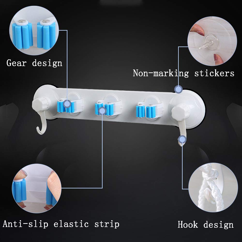 Bathroom Suction Cup Mop Rack Hook - No Drill Wall-Mounted Broom Holder, Space-Saving Mop Hanger Clip for Toilet Cleaning Tools, Easy Installation White Organizer (40x11.5cm) - Perfect for Small Bathrooms, Kitchens and Utility Rooms