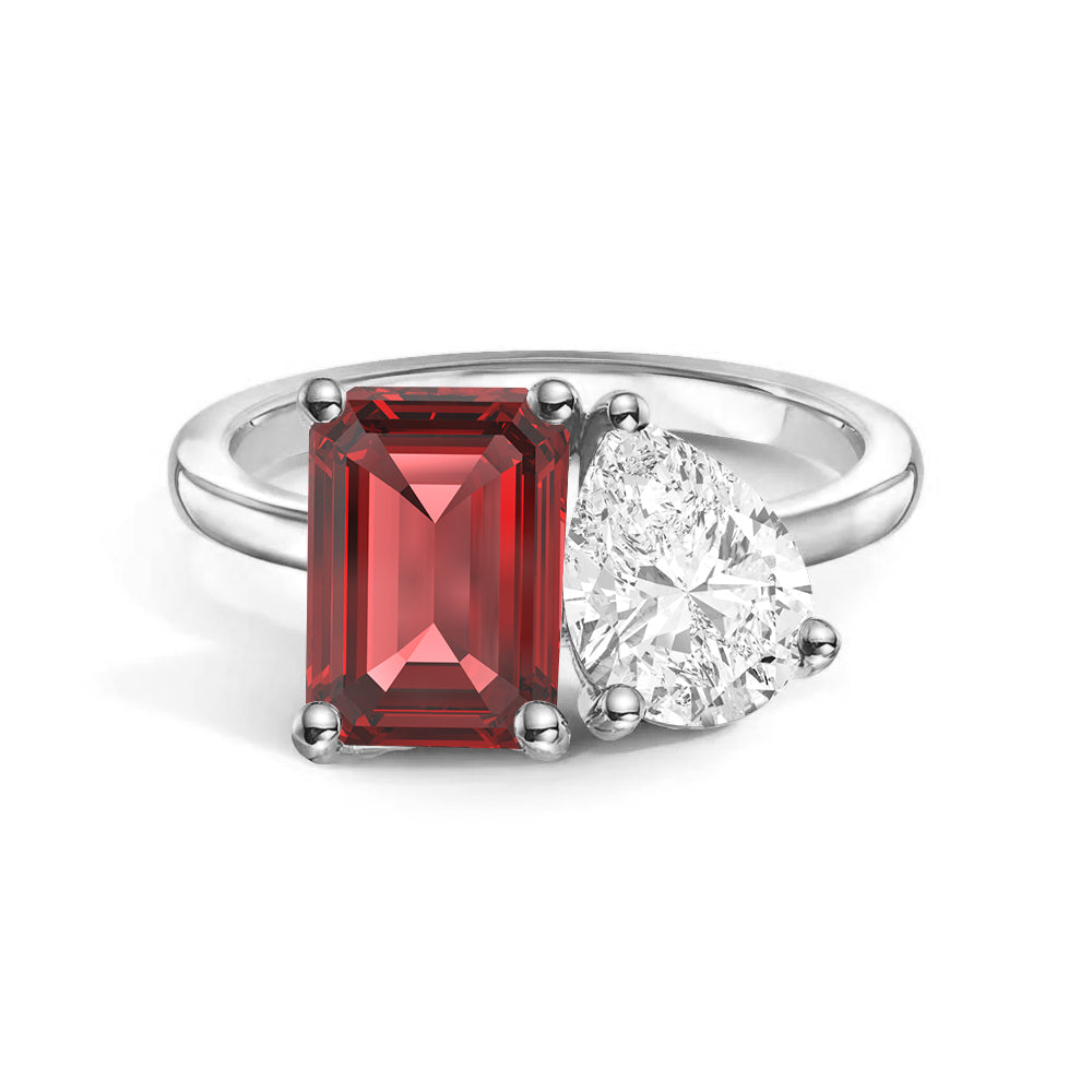 Personalized Toi et Moi Ruby Birthstone Ring for Women - Custom Anniversary, Engagement & Wedding Jewelry Gift - Perfect for Romantic Occasions & Special Celebrations