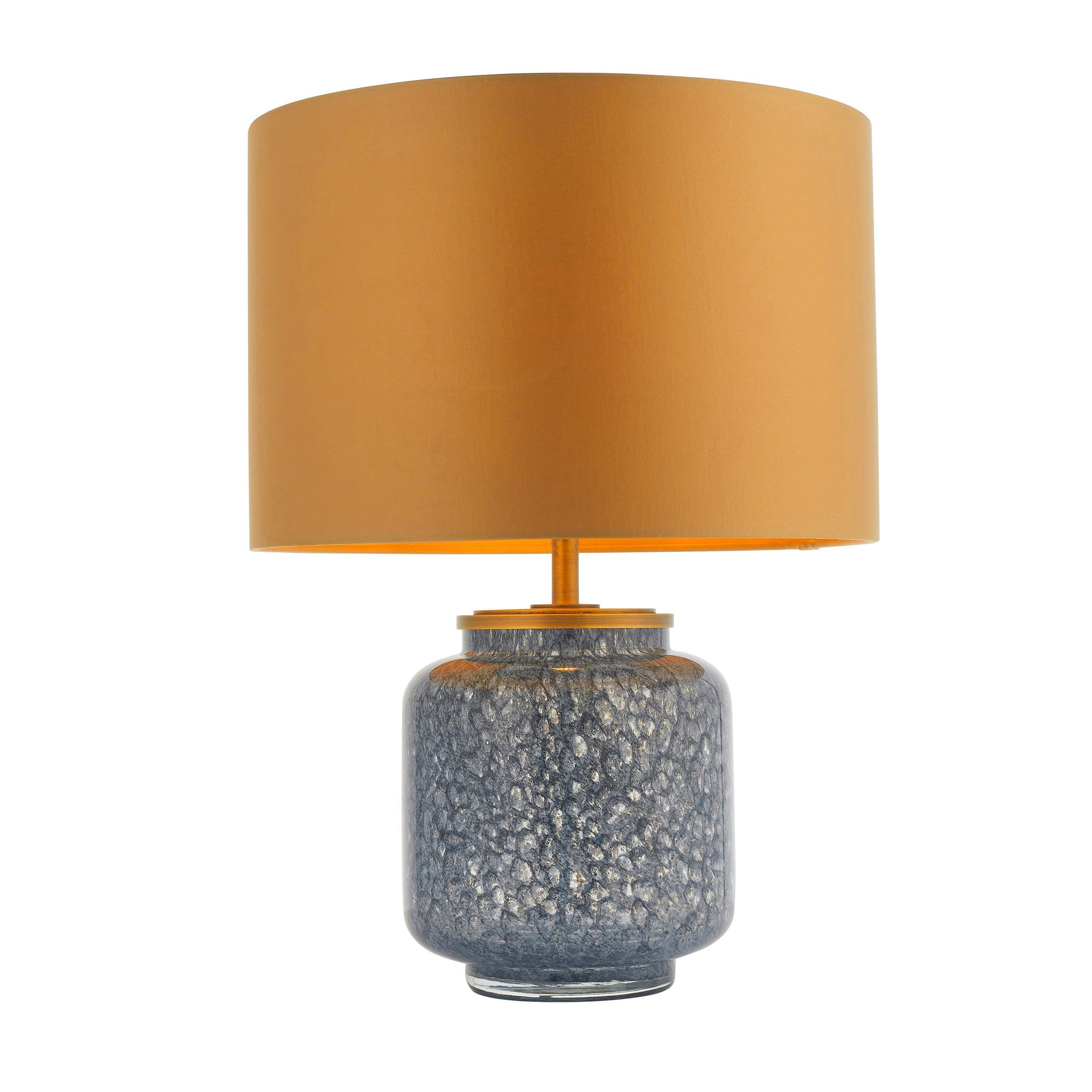 Brondo Cobalt Blue Mottled Glass Table Lamp with Gold Shade - Elegant Home Decor for Living Room, Bedroom, or Office Lighting