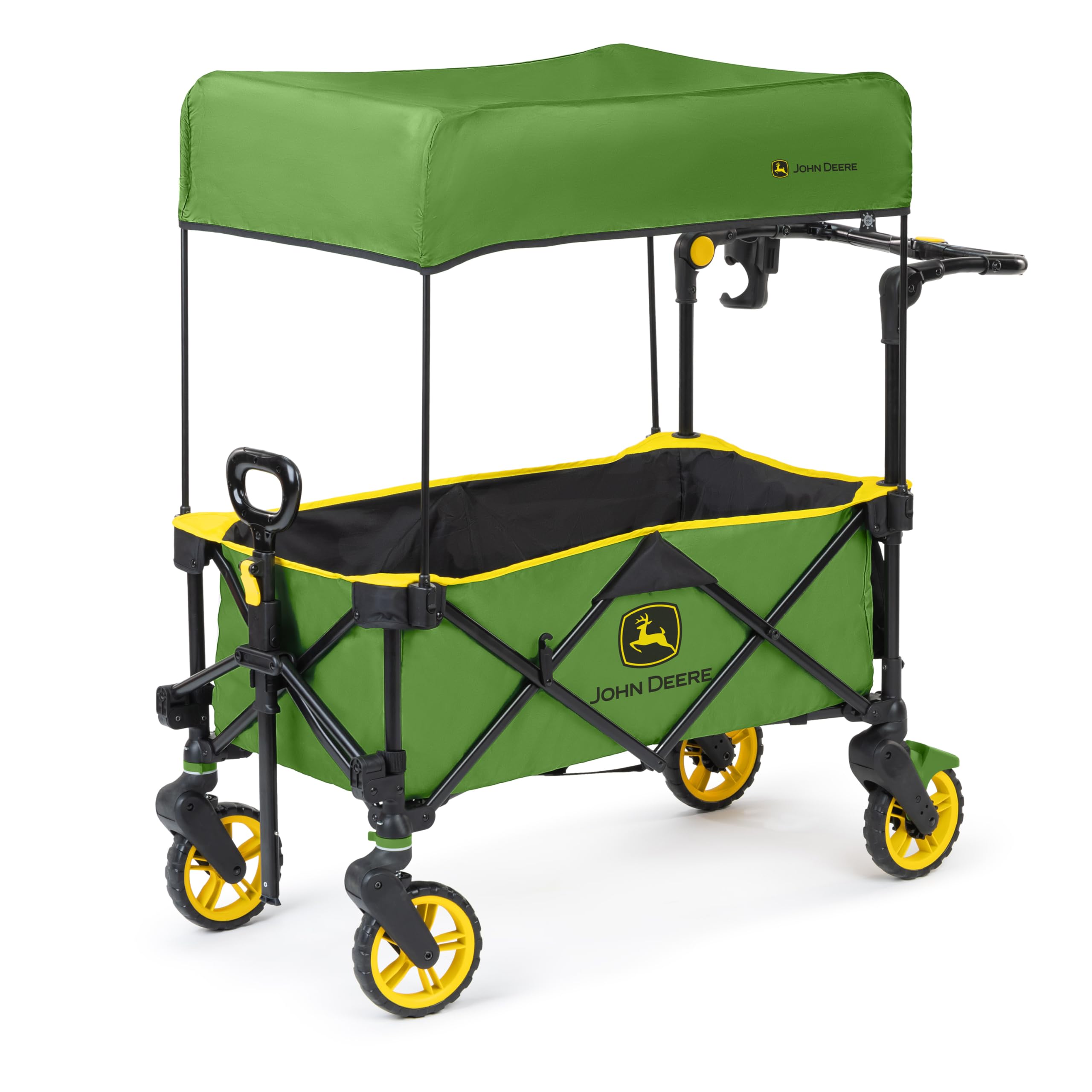 Bright Starts John Deere Pop 'N Ride Foldable Stroller Wagon with 50+ SPF Sun Shade - 2-Seater Kids Wagon for Outdoor Adventures, Park Visits & Beach Trips - Green & Yellow Unisex Baby Carrier
