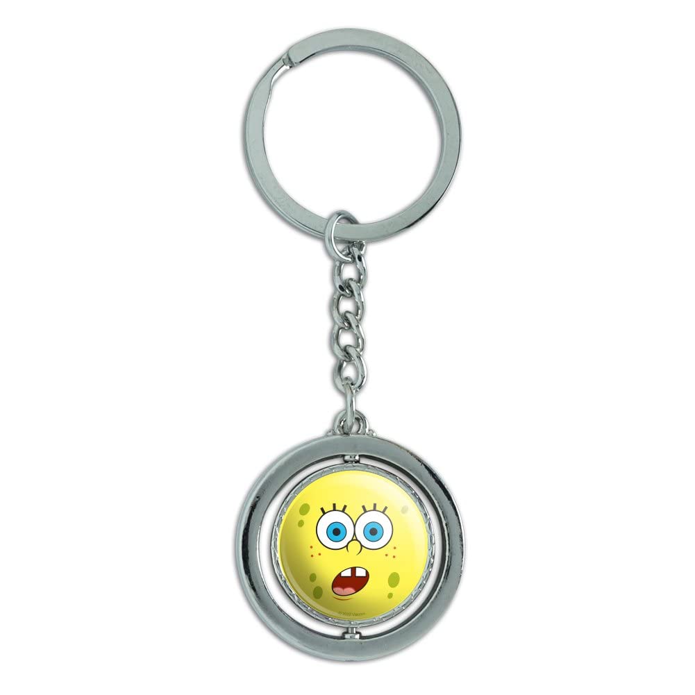 SpongeBob SquarePants Surprise Face Spinning Keychain - Chrome Plated Metal Carabiner Keyring for Backpacks, Gifts & Collectibles