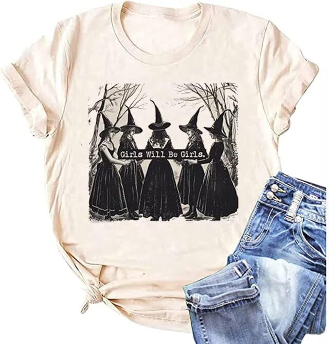 Halloween Witches T-Shirts for Women - Hocus Pocus Letter Print Halloween Party Shirts, Casual Fall Tees - Perfect for Halloween Parties, Costume Events & Autumn Outfits