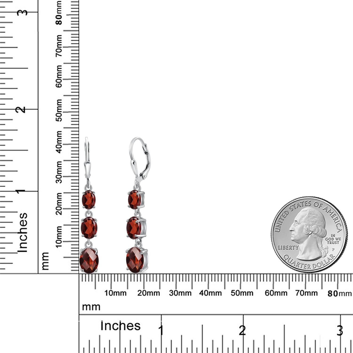 Gem Stone King 3-Stone Leverback Drop Dangle Earrings for Women - 925 Sterling Silver Birthstone Jewelry | Oval 8x6mm, 7x5mm & 6x4mm Gemstones | Elegant Gift for Mom, Wife, Her | Perfect for Weddings, Anniversaries & Special Occasions