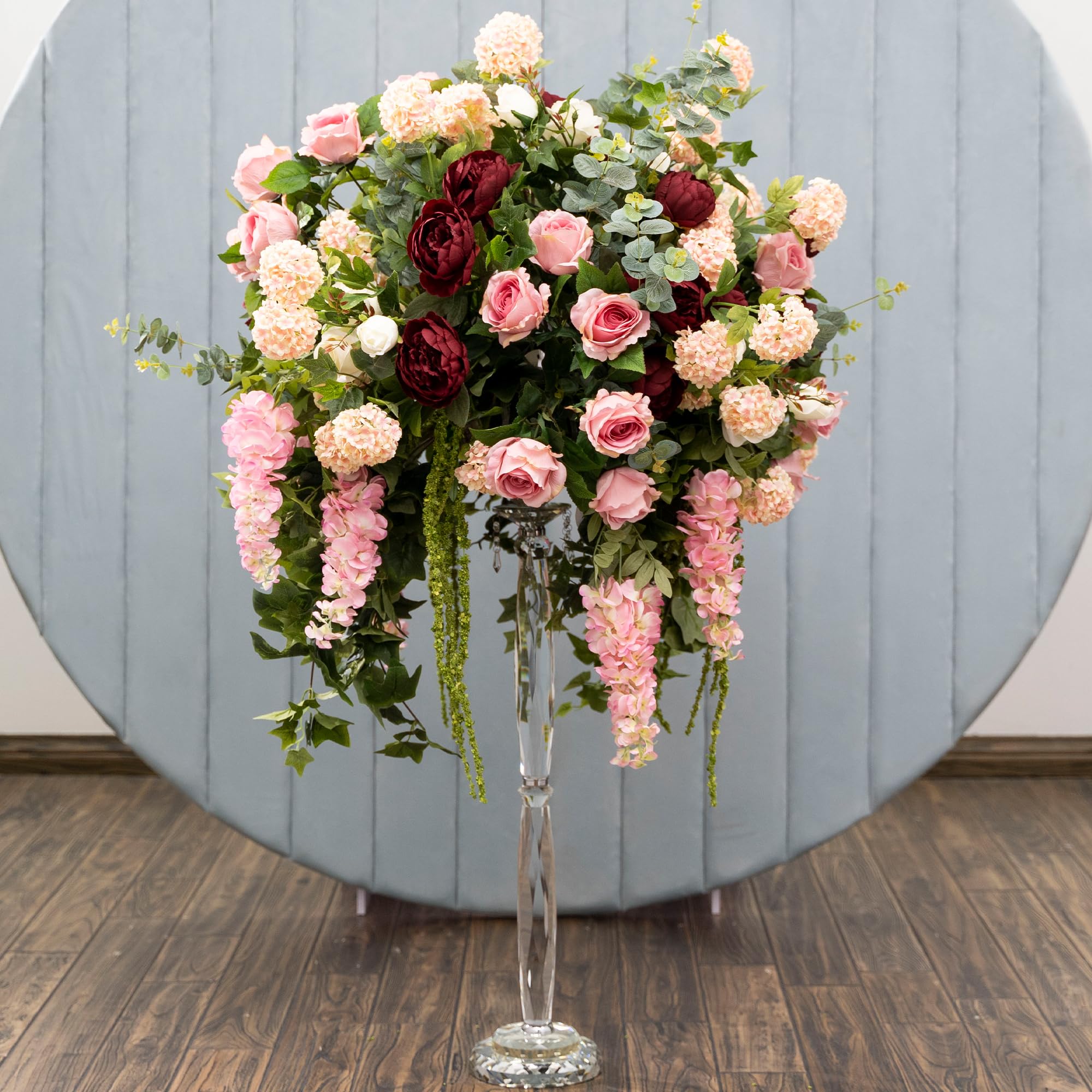 Elegant Crystal Double Pillar Glass Candle Holders with Flower Bowl - 33.75 Inch Tall - Perfect for Wedding Centerpieces, Dining Table Decor, and Romantic Home Ambiance
