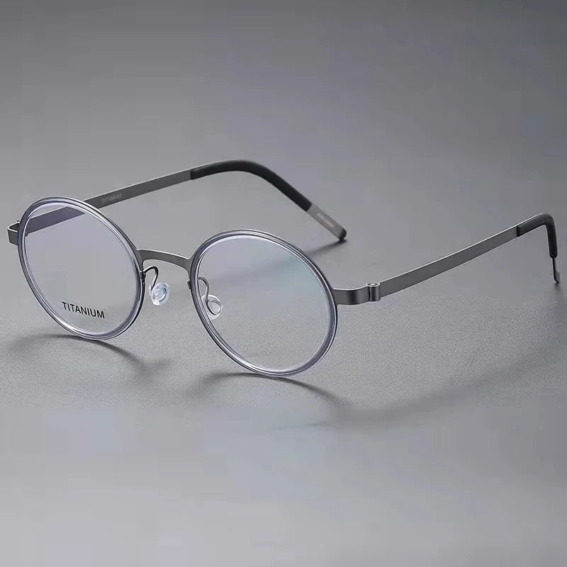 Unisex Full Rim Round Screwless Titanium Acetate Eyeglasses 9707 - Lightweight & Durable Glasses for Men & Women - Perfect for Reading, Work, and Everyday Fashion