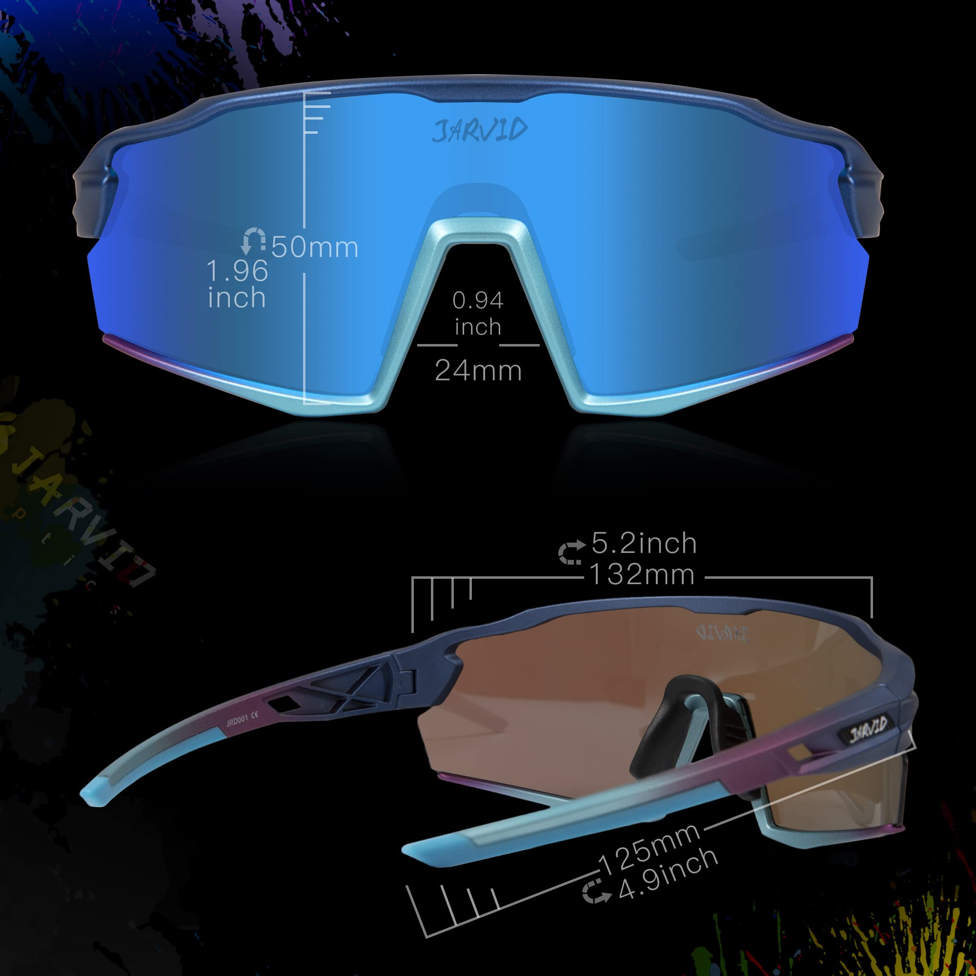 Polarized Cycling Glasses for Men & Women - UV Protection Sports Sunglasses with 4 Interchangeable Lenses for Road Biking, Running & Outdoor Activities