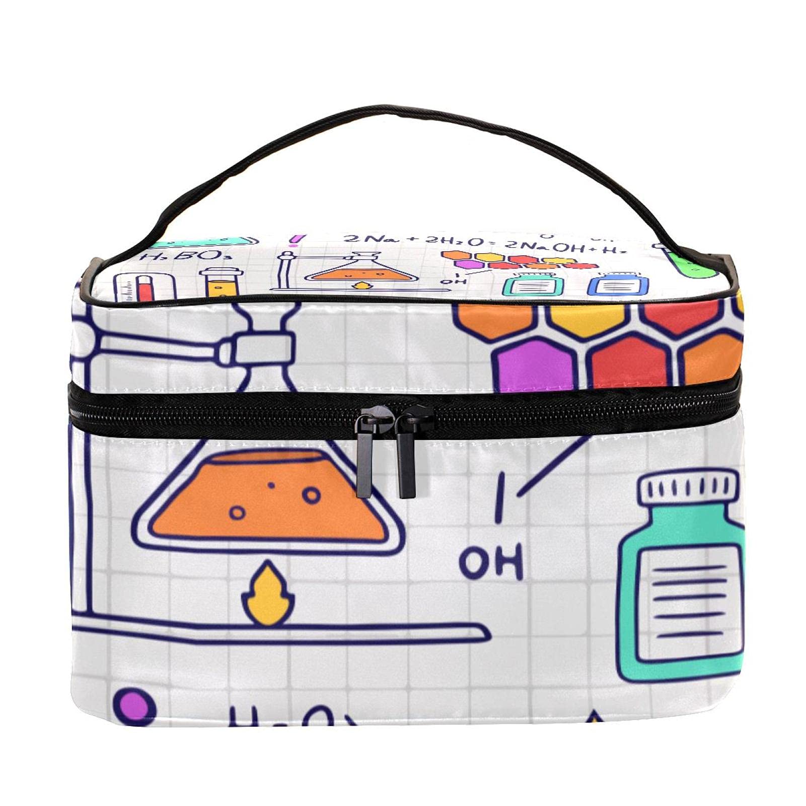 Hand Drawn Chemistry Pattern Travel Makeup Bag - Large Cosmetic Organizer with Zipper for Women & Girls - Perfect for Travel, Gym & Daily Essentials Storage