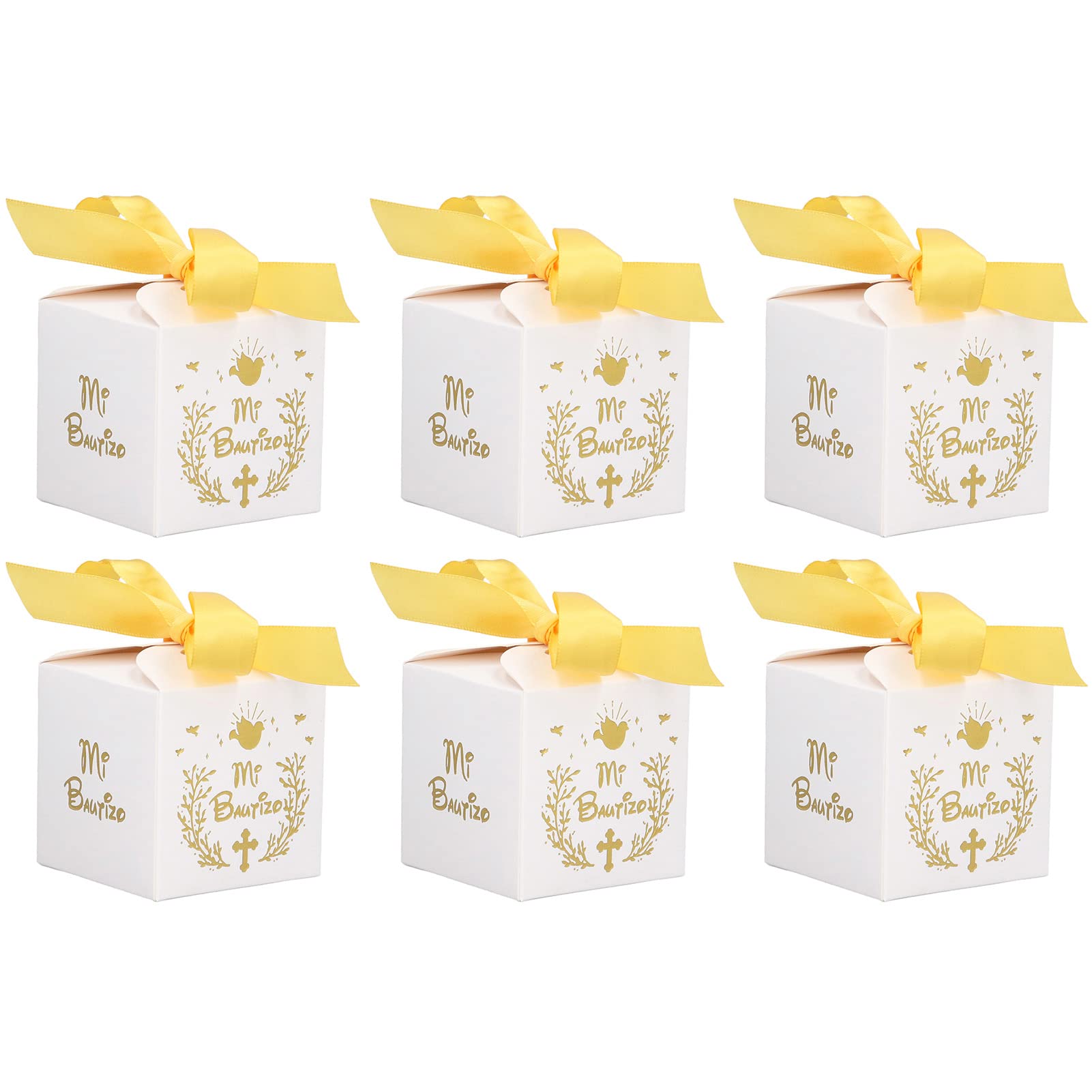 Elegant Gold Ribbon Party Favor Boxes - Premium White Gift Boxes for Baptisms, Bridal Showers & Birthday Parties | Safe Paper Material | Perfect for Wedding Favors, Baby Showers & Special Events