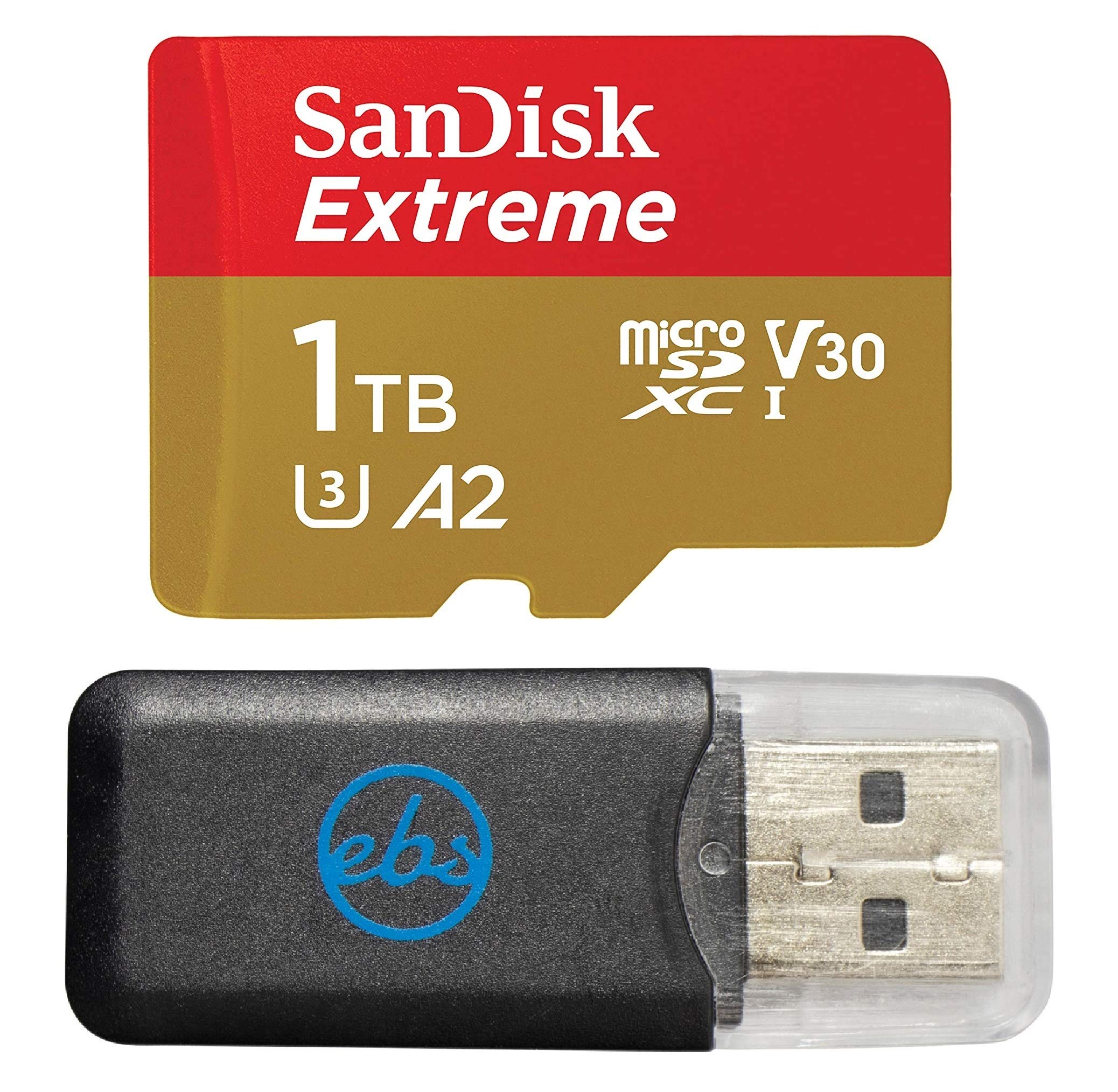 SanDisk 1TB Extreme MicroSDXC UHS-I U3 V30 A2 Memory Card - Compatible with GoPro Hero 12 Black, DJI Drones & Action Cameras - Includes MicroSD Card Reader - High Speed 160MB/s for 4K Video & Gaming Storage