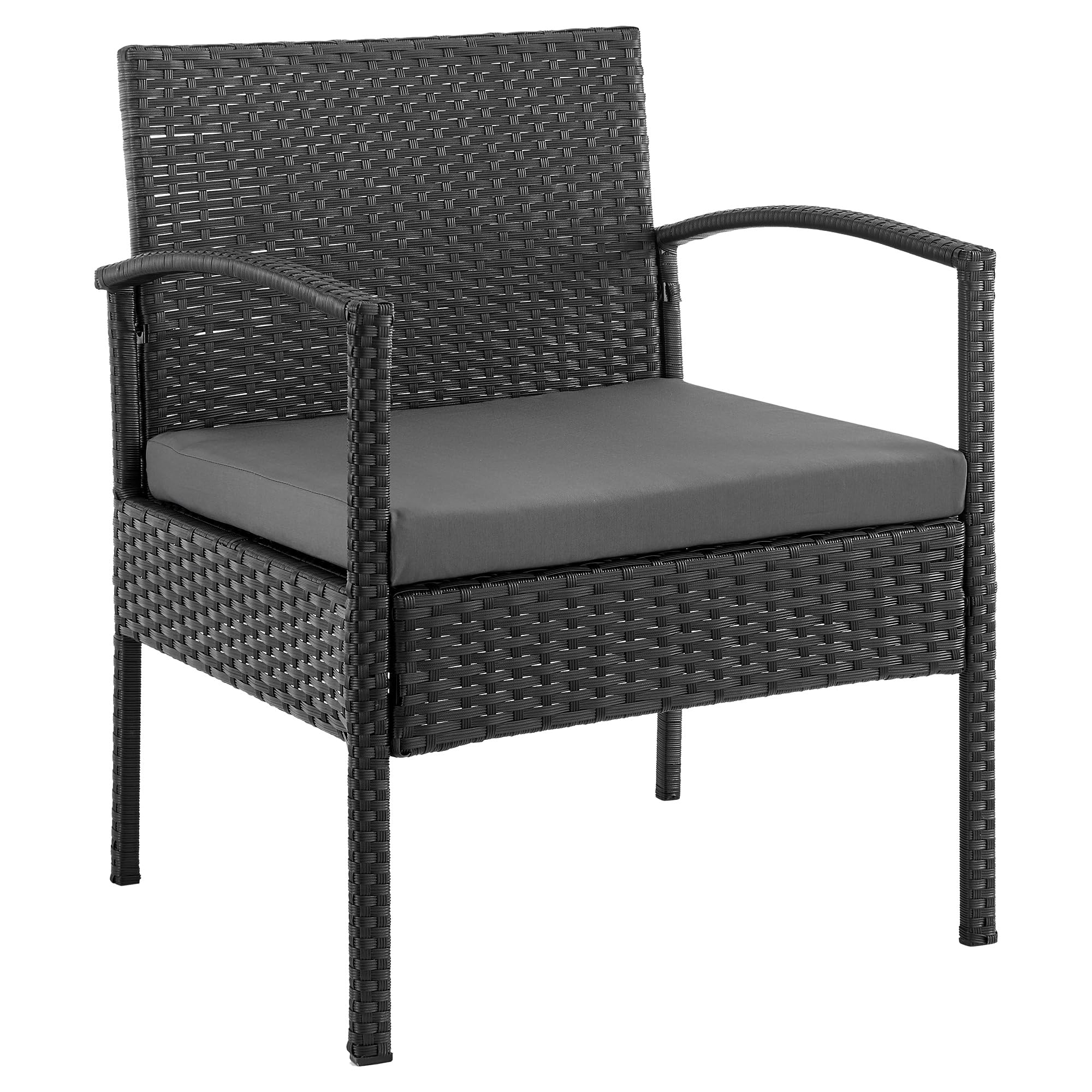 Manhattan Comfort Noli 4-Piece Outdoor Patio Furniture Set - Steel Rattan Conversation Set with 2 Armchairs, Loveseat & Tempered Glass Coffee Table | Waterproof Cushions | Grey | Perfect for Garden, Backyard, Poolside & Terrace Relaxation