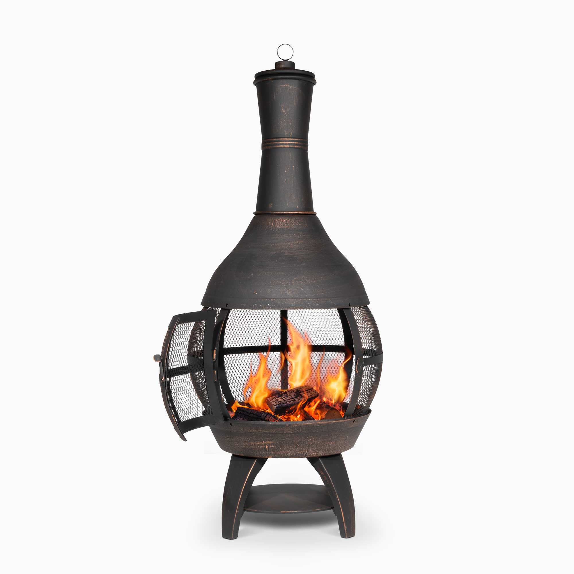 Deluxe 360° Chiminea Fire Pit Outdoor Heater with Fire Poker & Cover - Antique Bronze Finish DG241 for Patio, Garden, Backyard & Camping