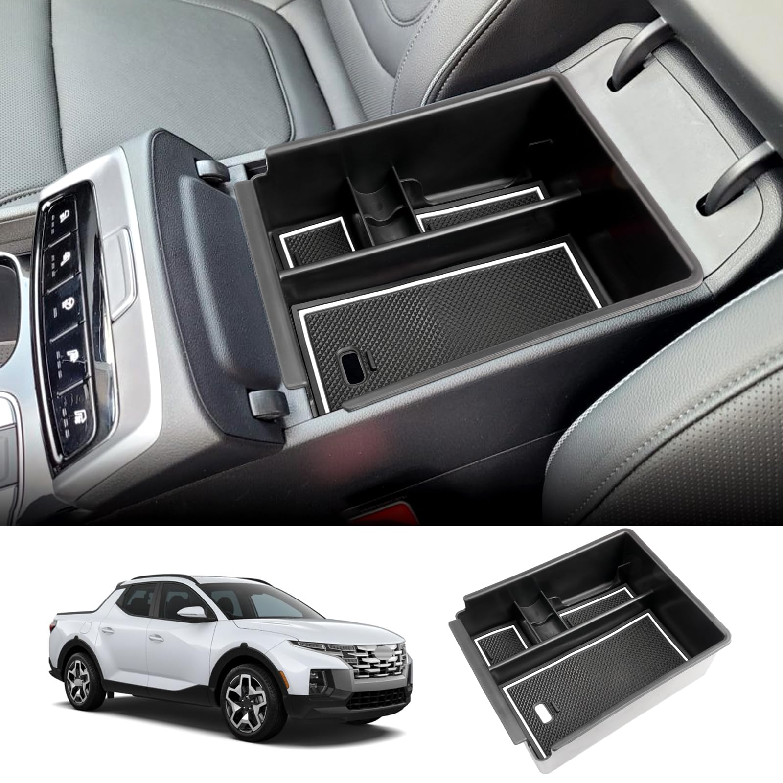 2022-2023 Hyundai Santa Cruz Center Console Organizer - Armrest Storage Box & Tray for Enhanced Car Organization - Perfect for Road Trips, Daily Commute & Travel Accessories (White)