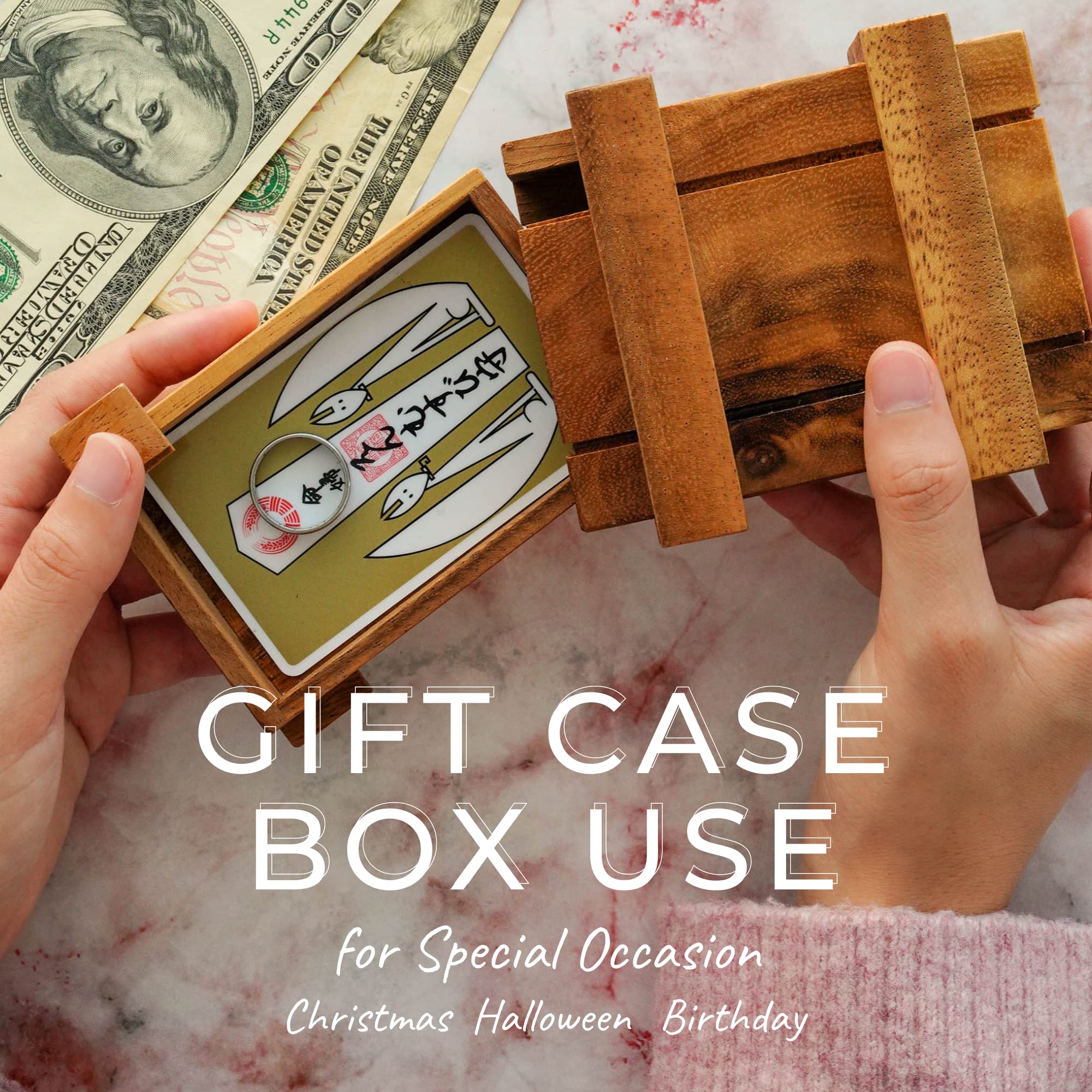 BSIRI Magic Box - Secret Wooden Puzzle Box with Hidden Compartments | Brain Teaser Mystery Gift Box for Jewelry, Cash & Credit Cards | Perfect for Escape Rooms, Gifts & Home Decor (Credit Card Size)